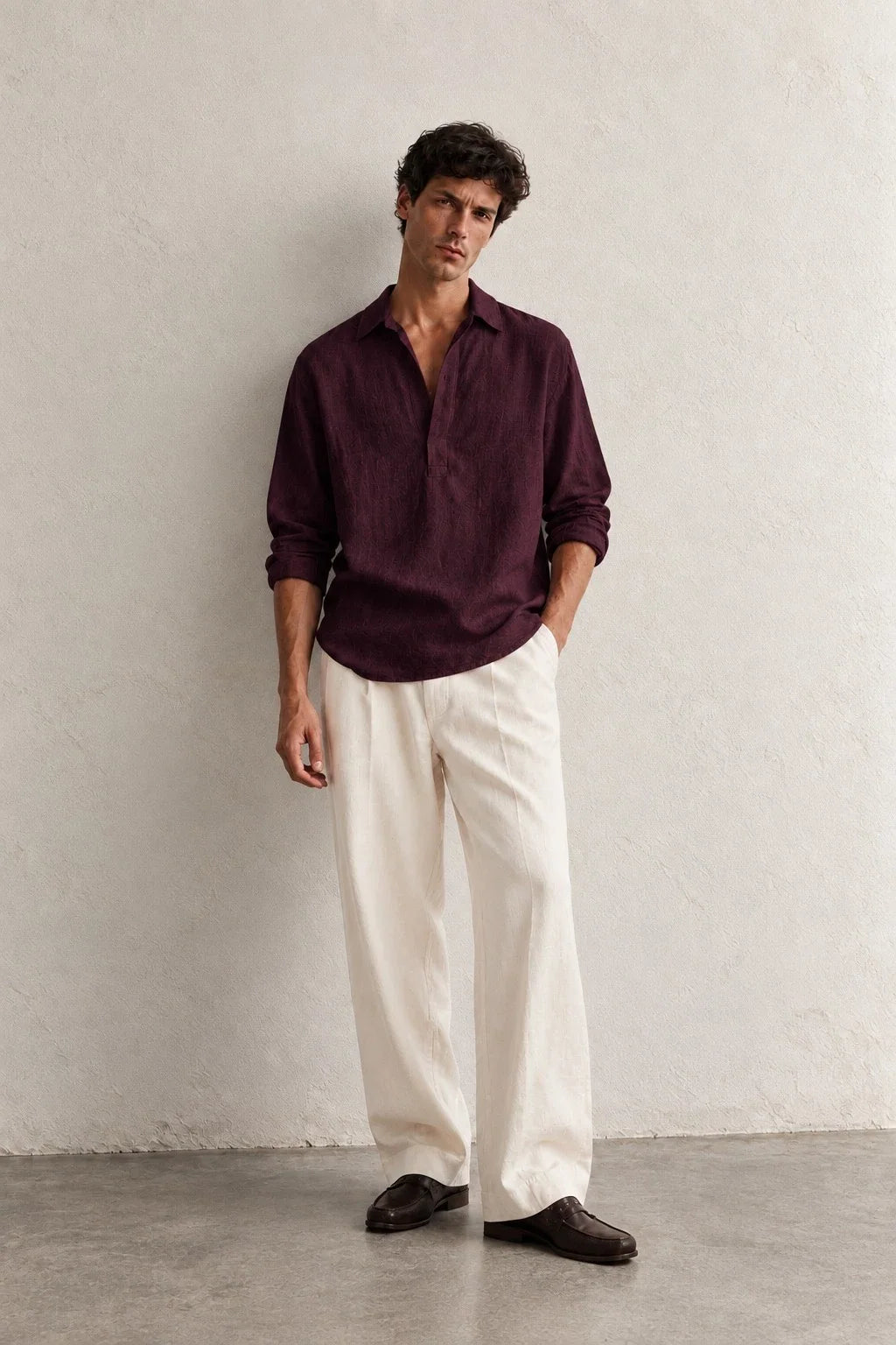 Kurta Linen Shirts - Wine Red