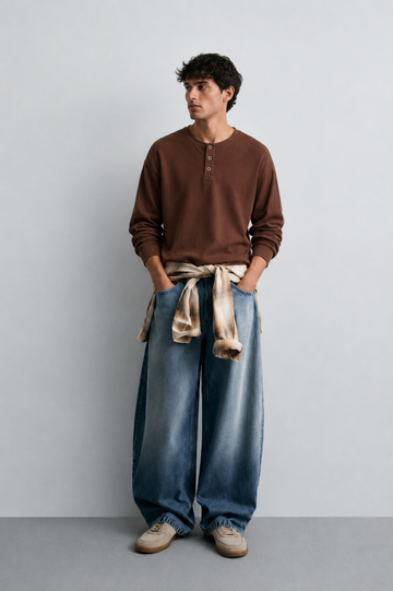 Brown Washed Waffle Full Sleeves Tshirt