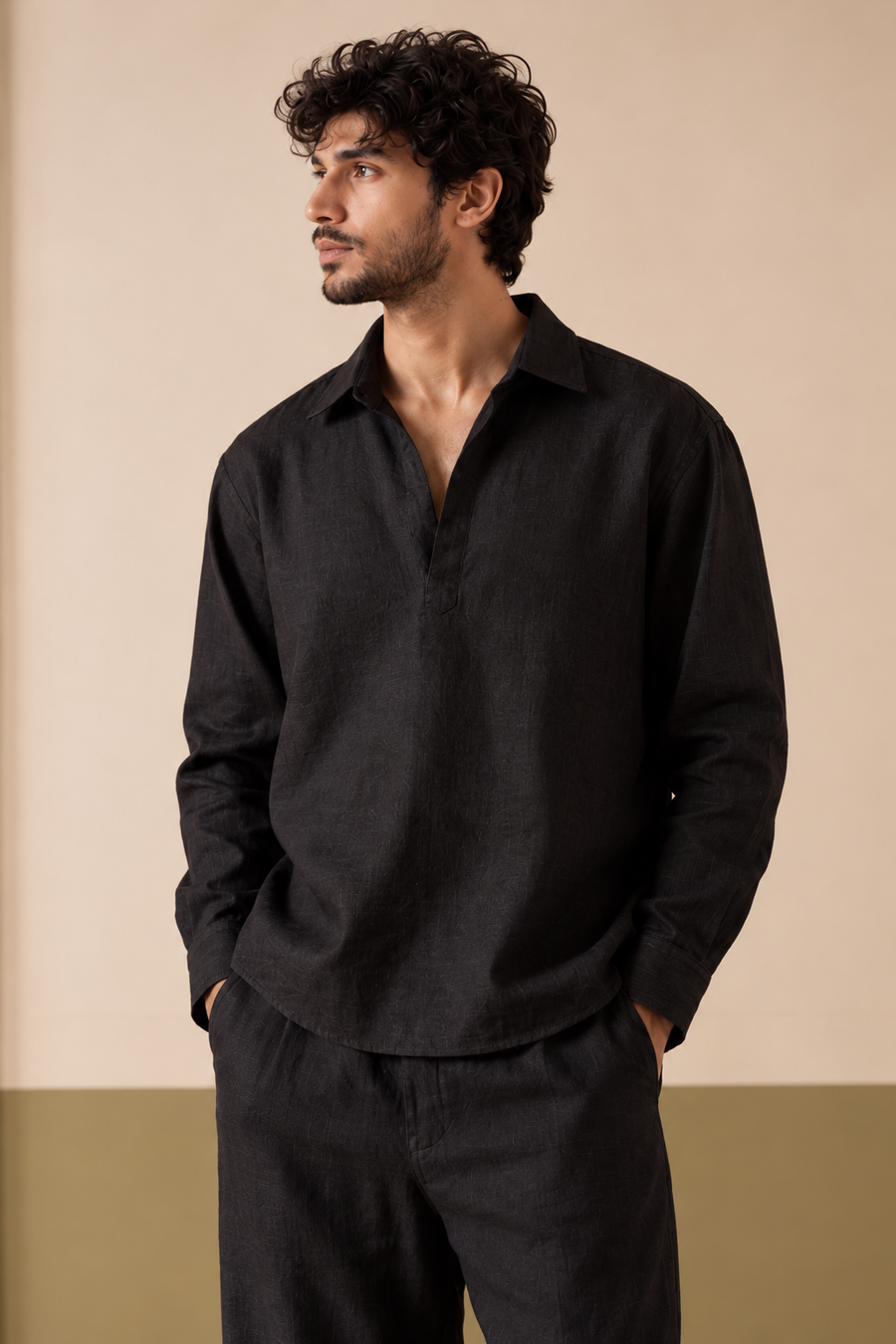 Kurta Linen Shirt - Black