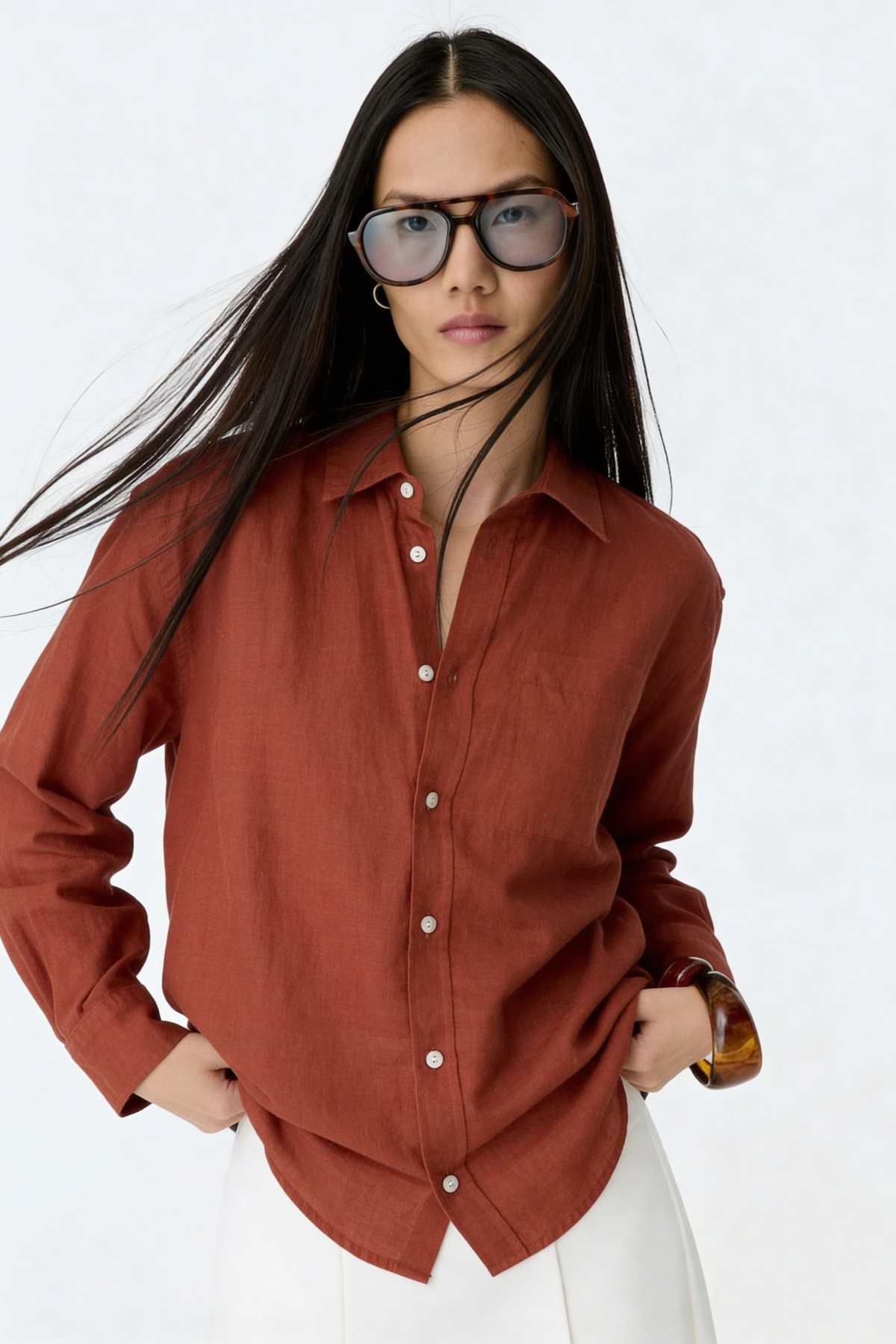 Peach Brown Linen Shirt