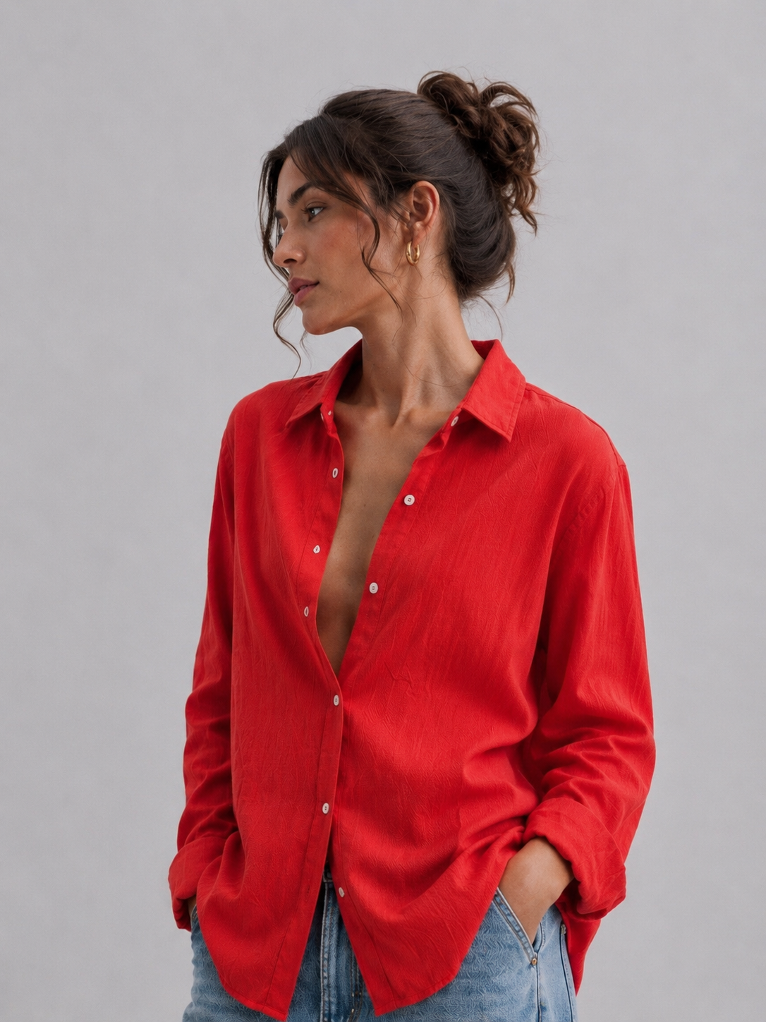 Peach Orange Linen Shirt