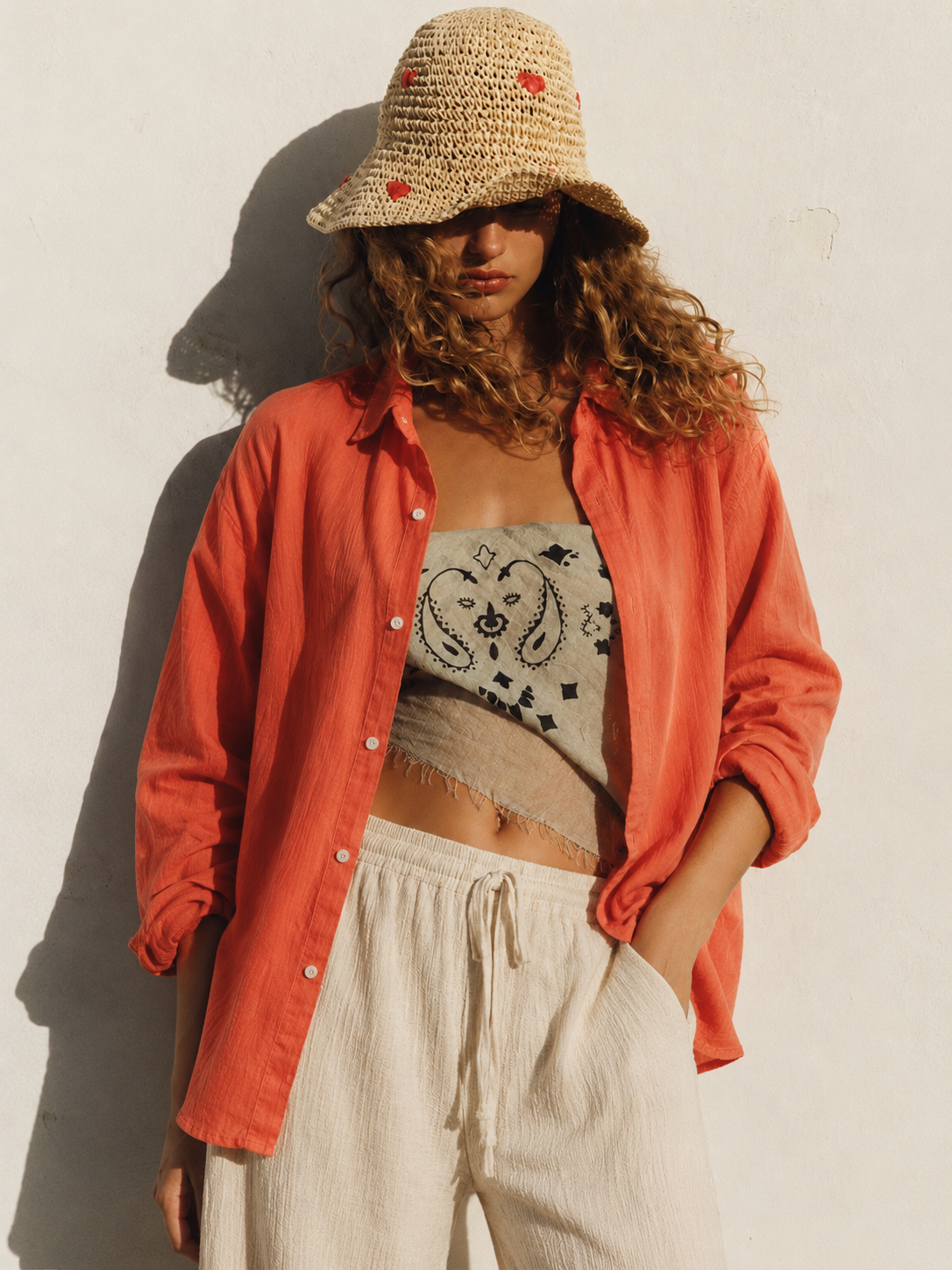 Peach Orange Linen Shirt