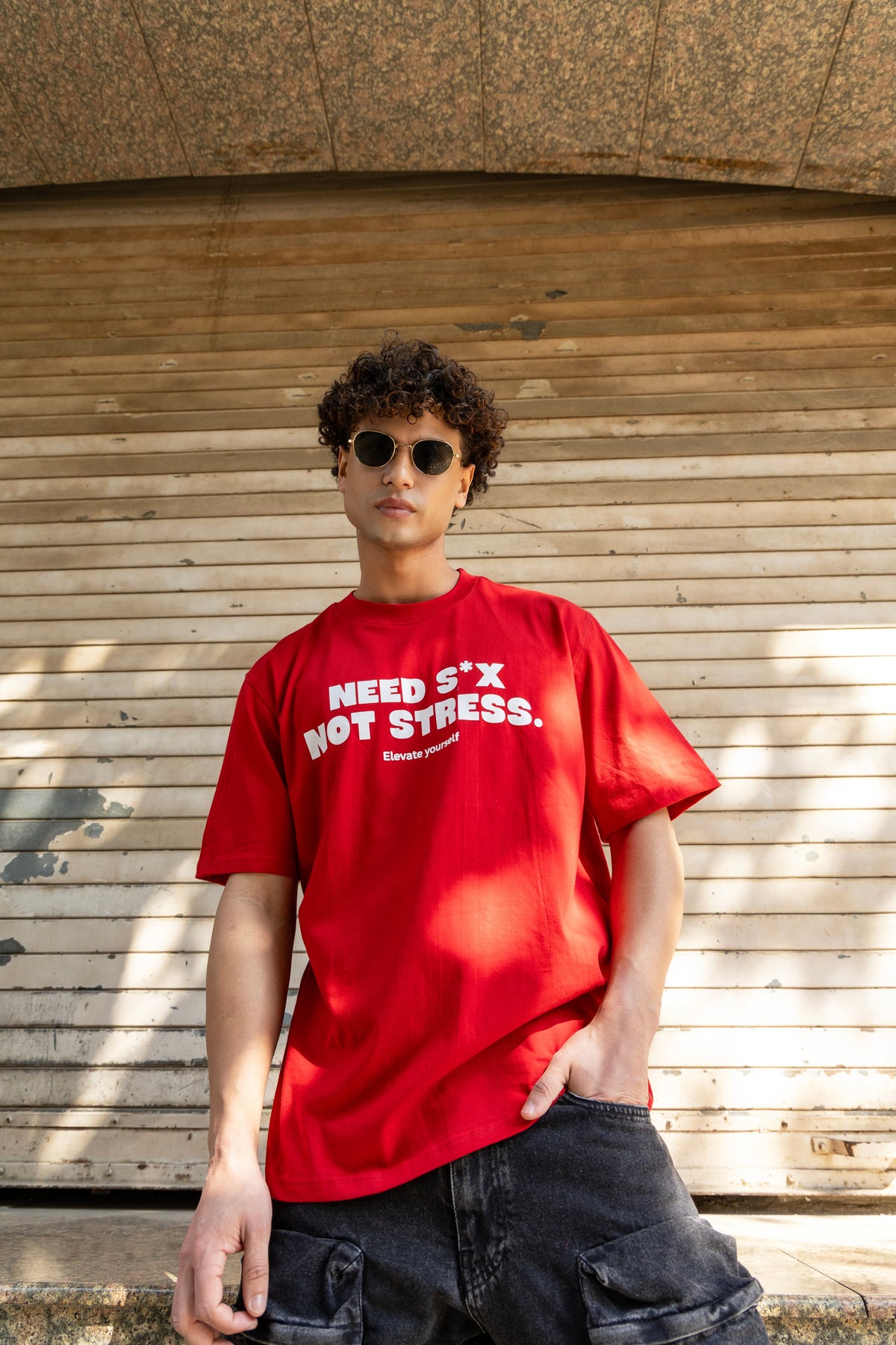 Oversized Graphic Soft Touch T-Shirt - Destress Red