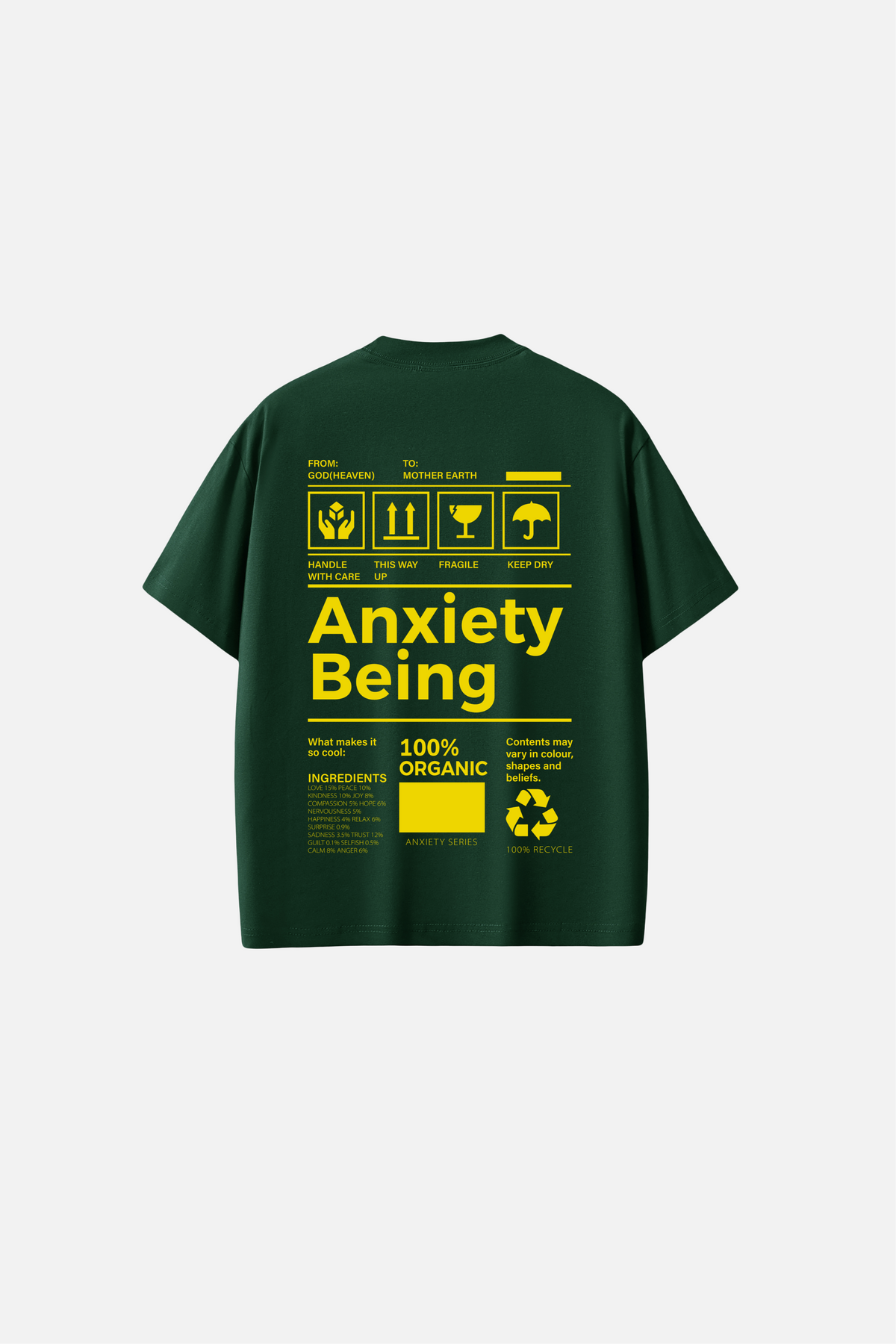 Oversized Graphic Soft Touch T-Shirts - Anxiety Green