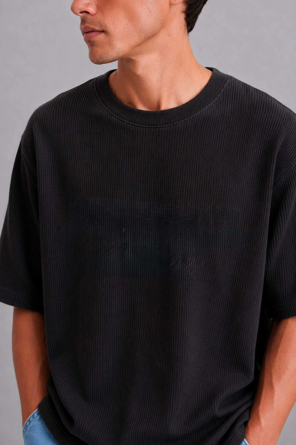 Black Washed Waffle Tshirt