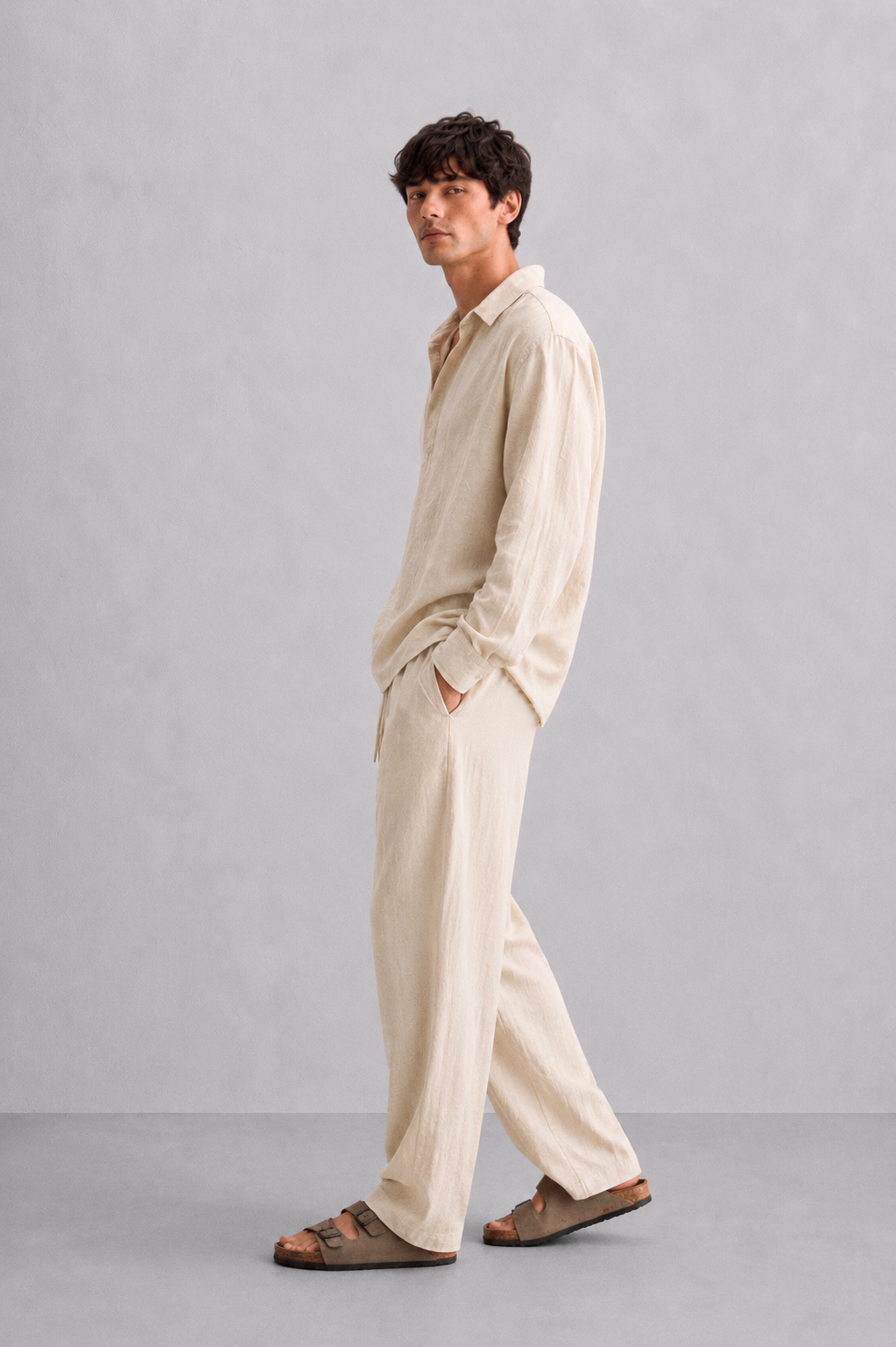 Beige Linen Trouser