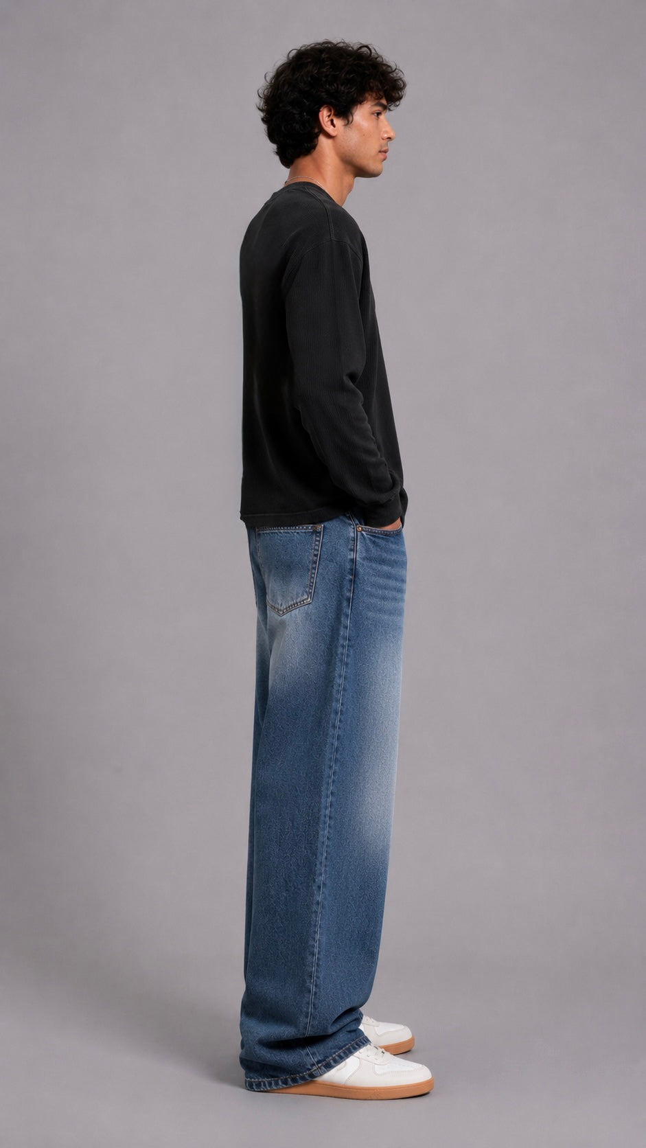Black Washed Waffle Full Sleeves Tshirt