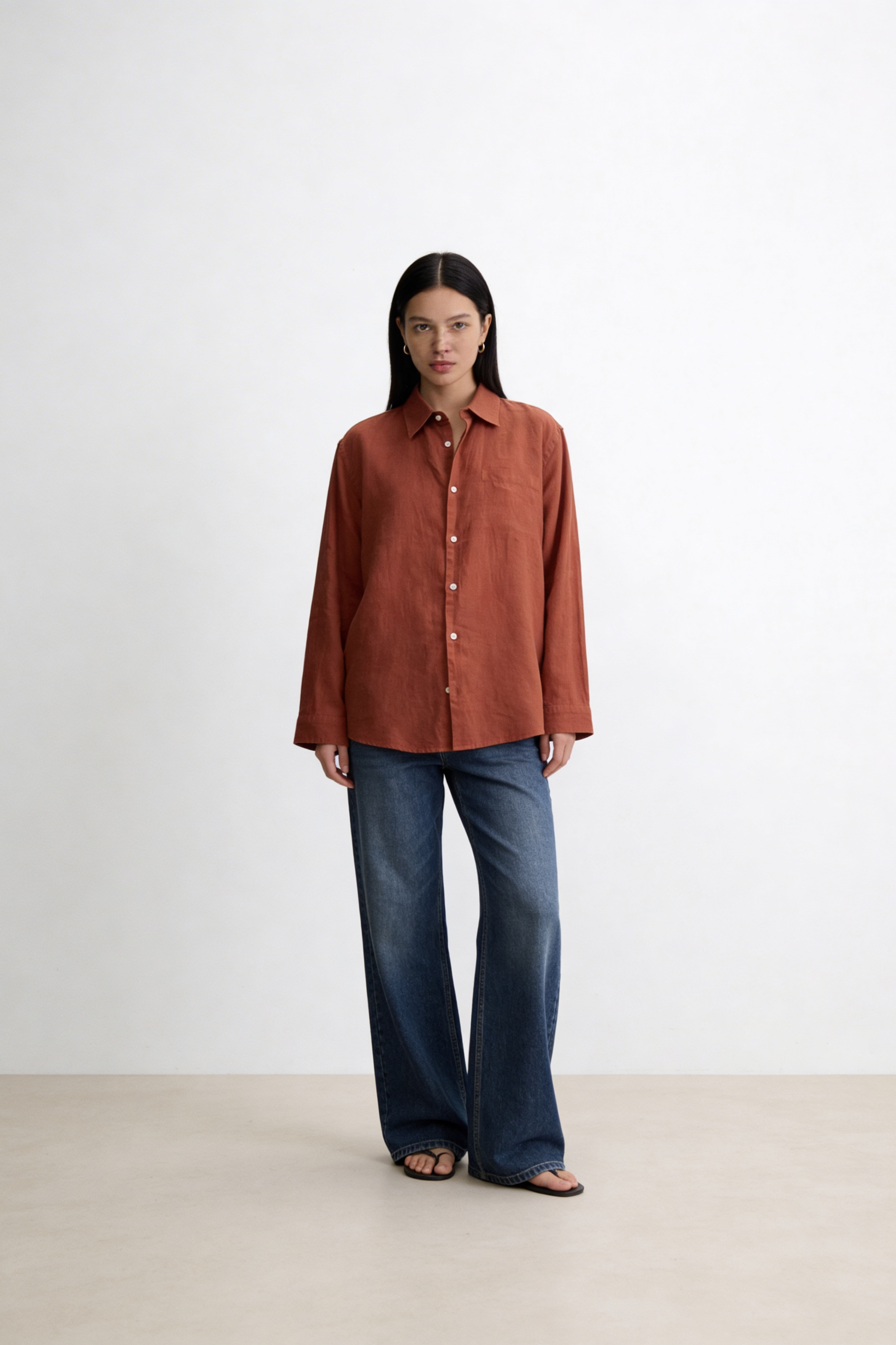 Peach Brown Linen Shirt