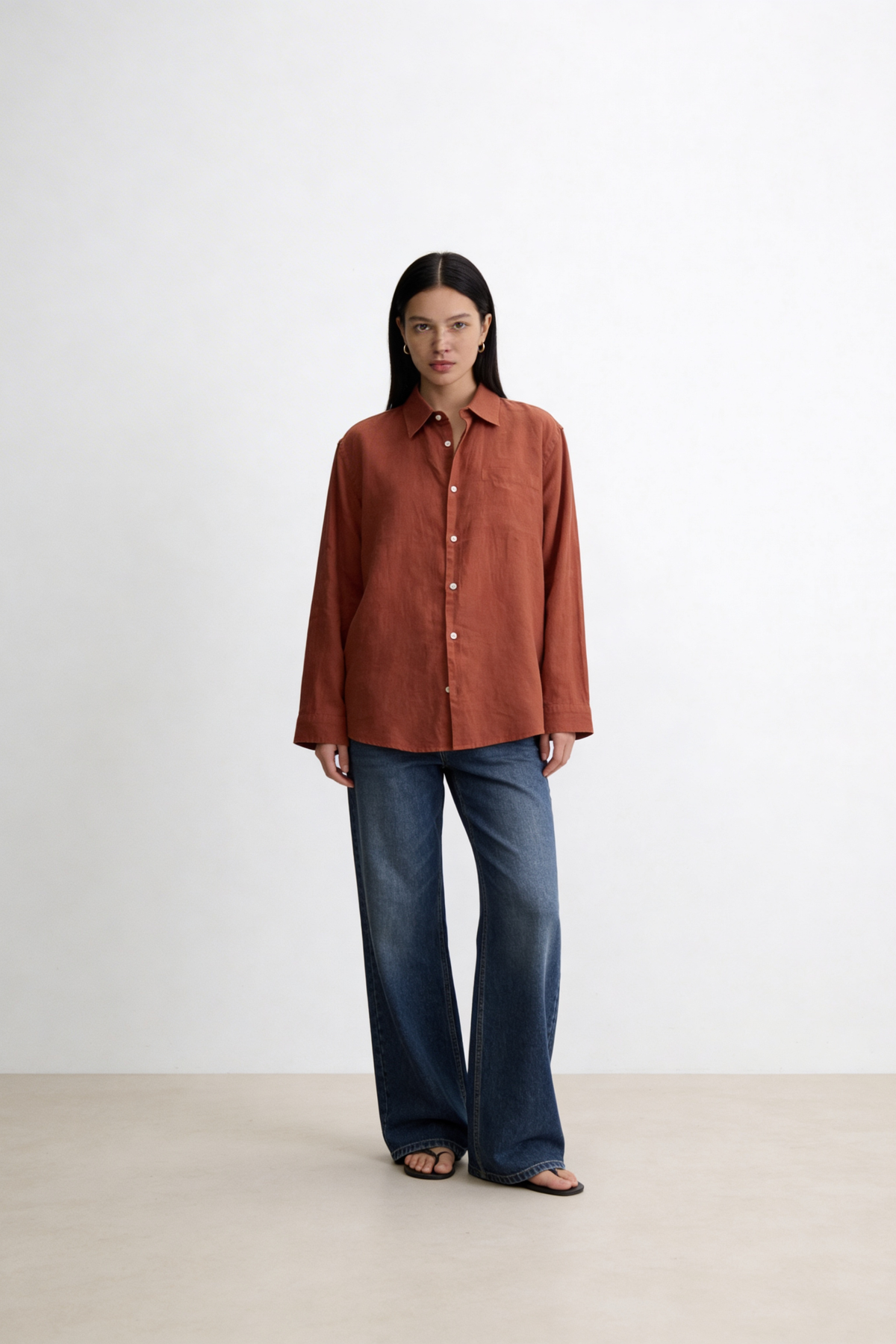Peach Brown Linen Shirt