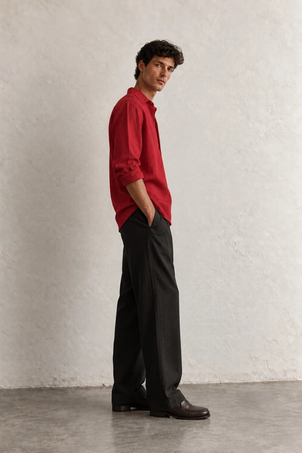 Kurta Linen Shirt - Brick Red