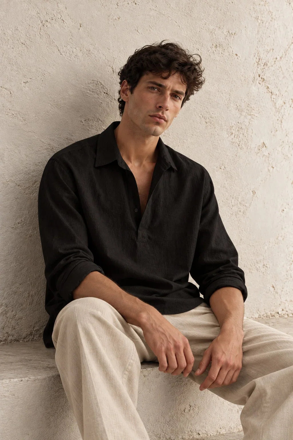 Kurta Linen Shirts - Black