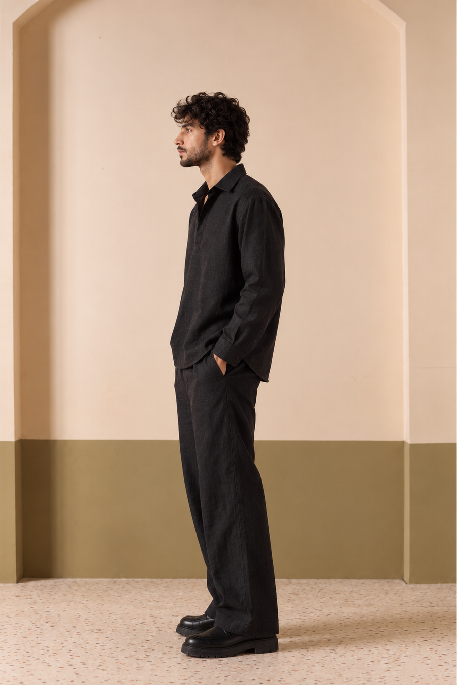 Kurta Linen Shirt - Black