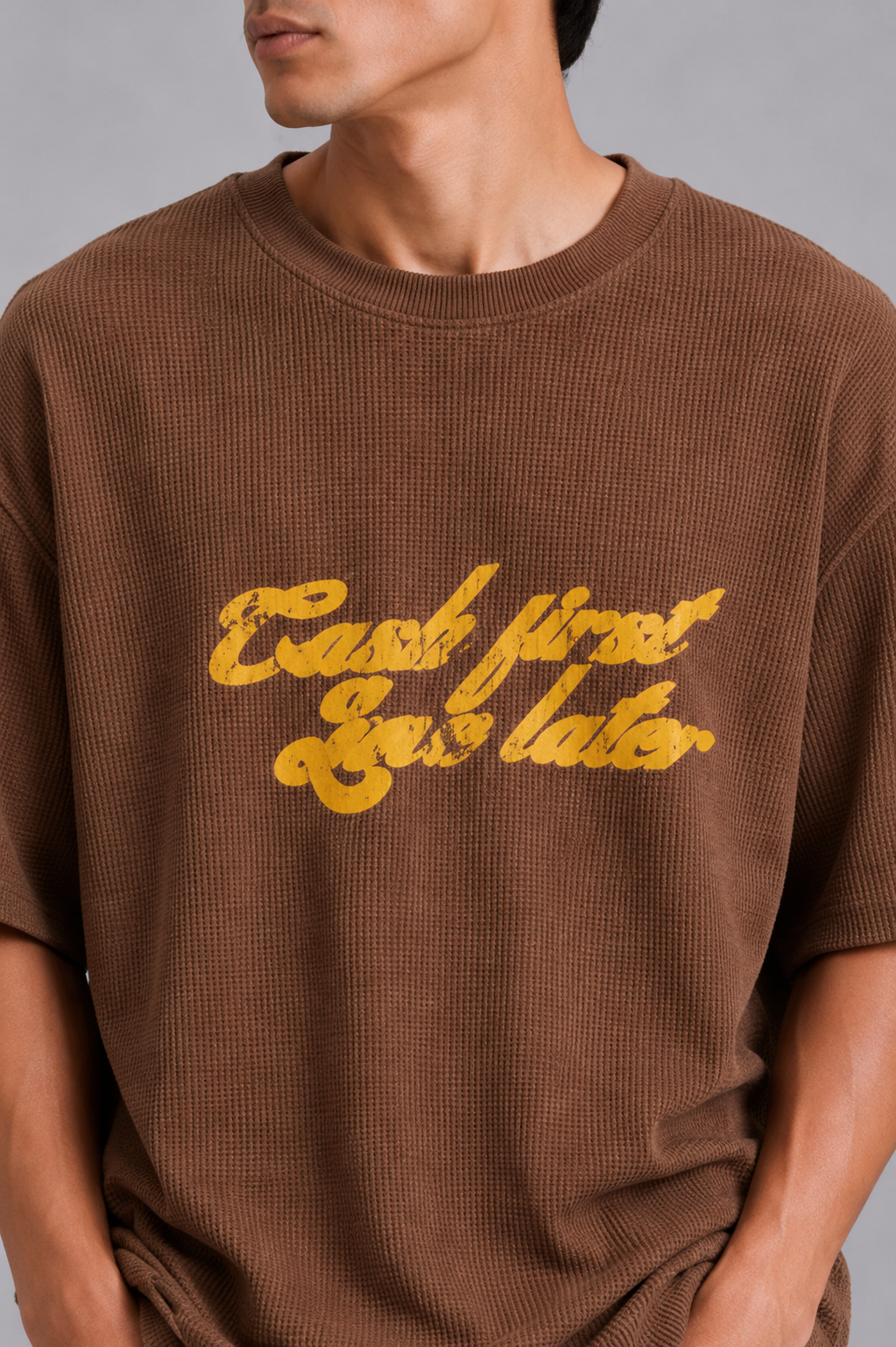 Cash Love Brown Washed Waffle Tshirt