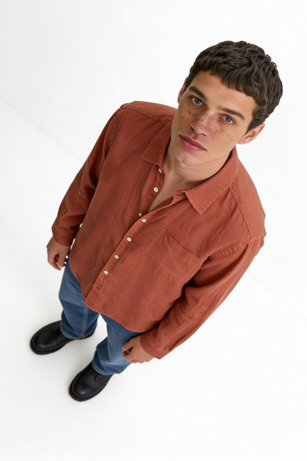 Peach Brown Linen Shirt