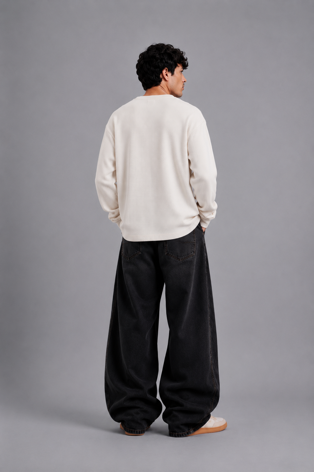 Offwhite Washed Waffle Full Sleeves Tshirt