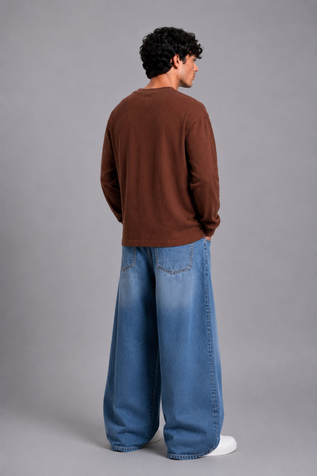 Brown Washed Waffle Full Sleeves Tshirt