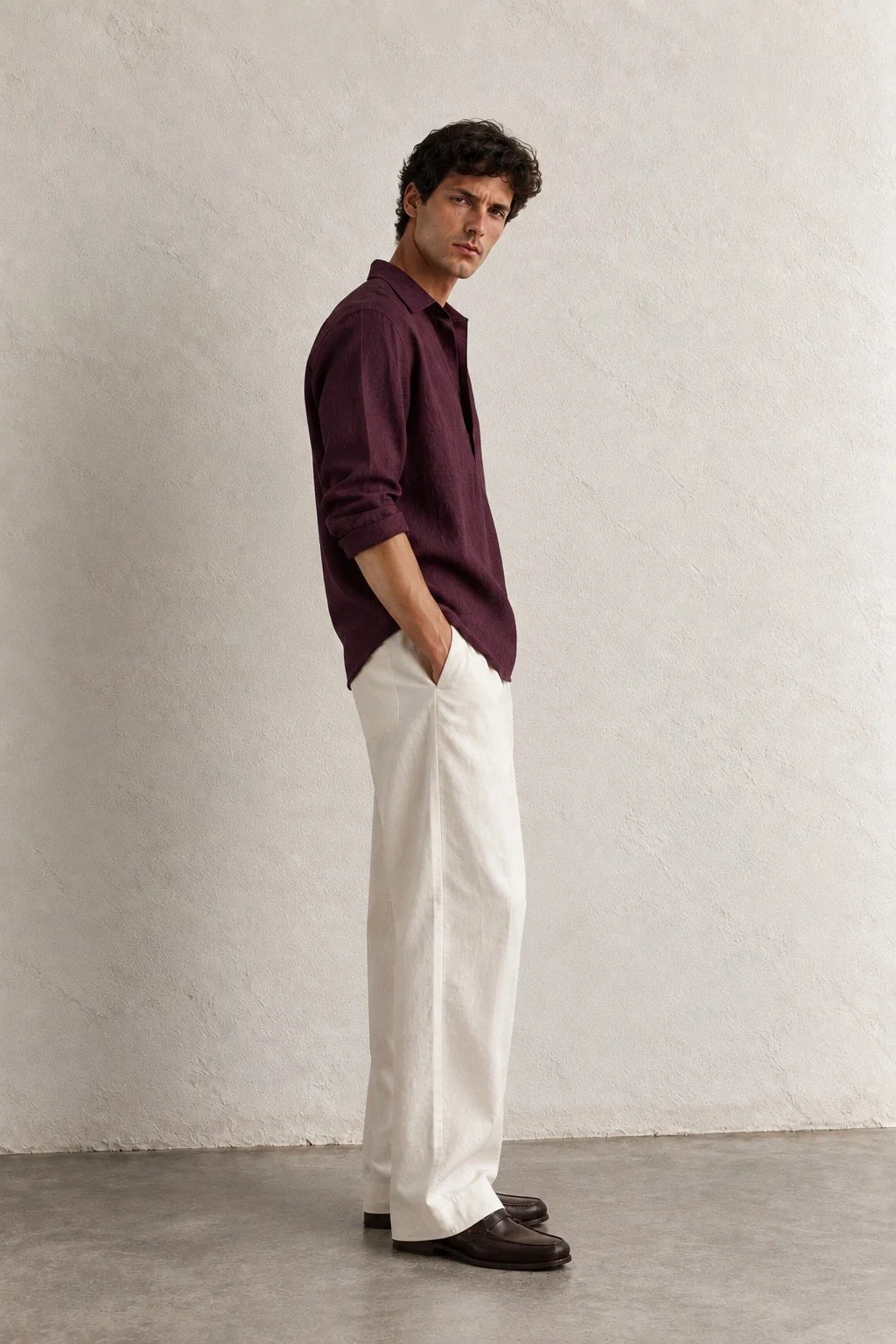 Kurta Linen Shirts - Wine Red