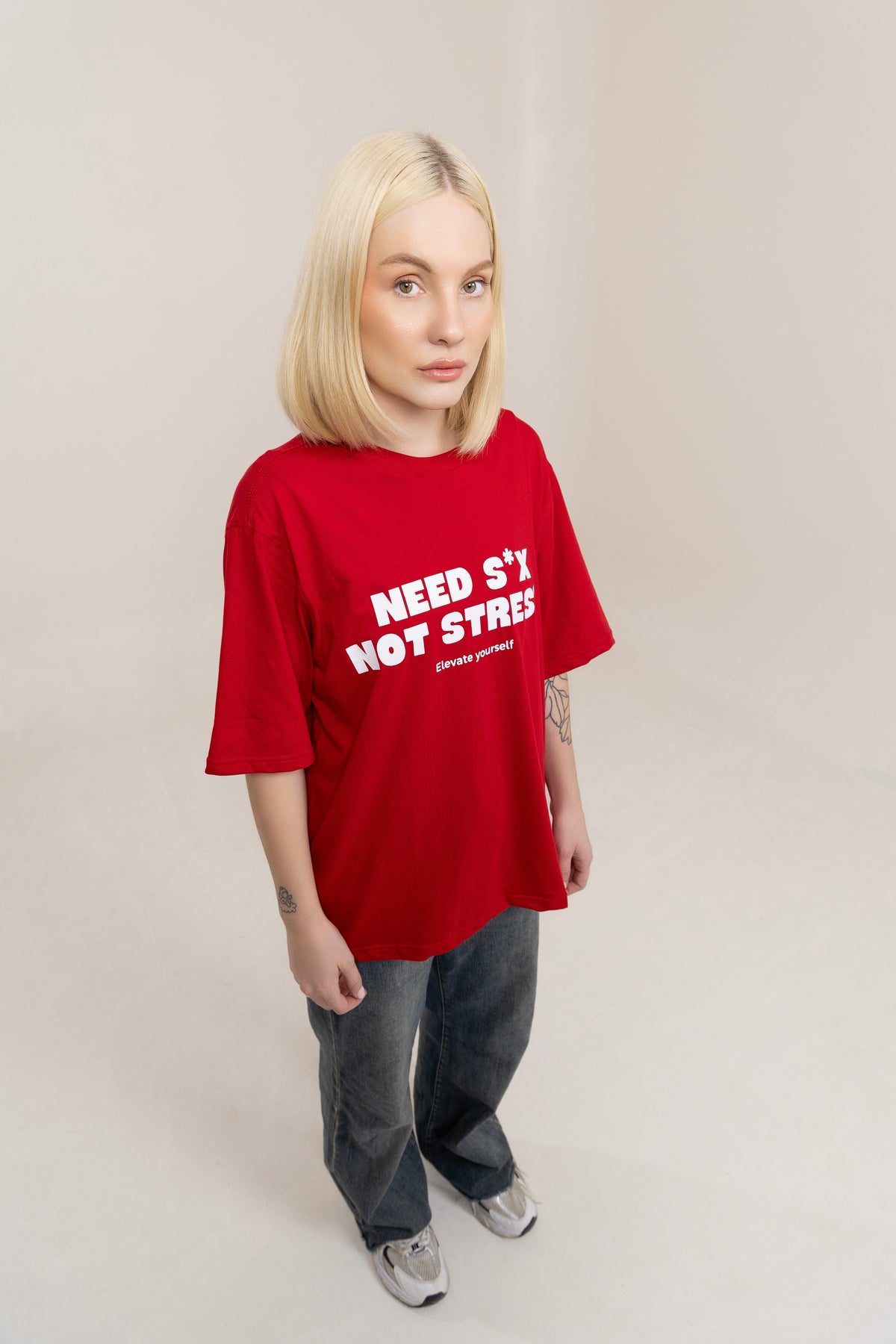 Oversized Graphic Soft Touch T-Shirts - Destress Red