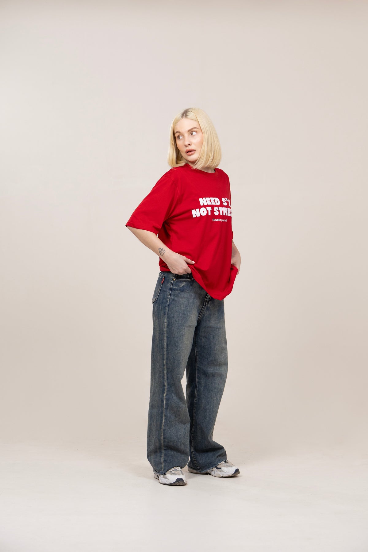 Oversized Graphic Soft Touch T-Shirts - Destress Red