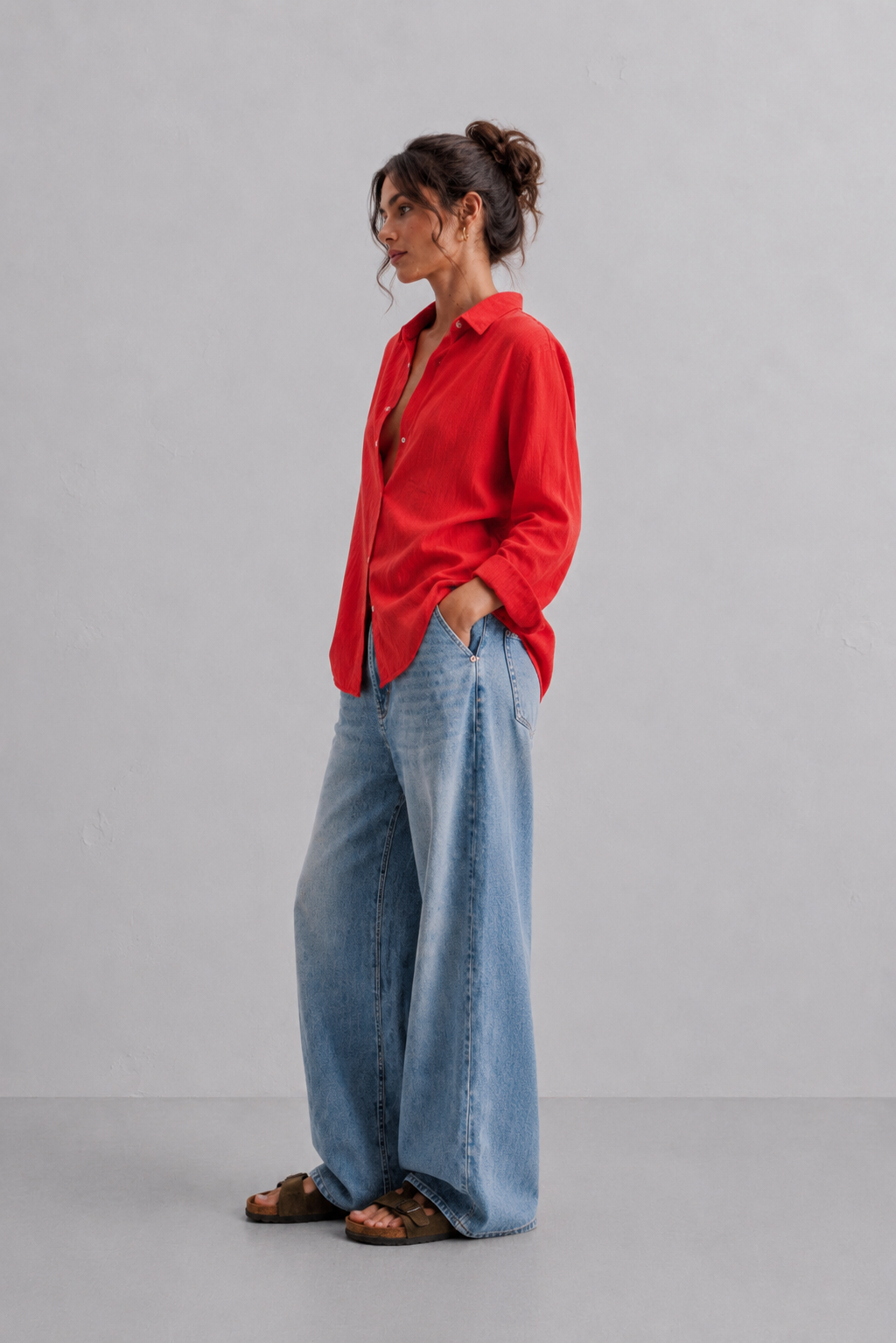 Peach Orange Linen Shirt
