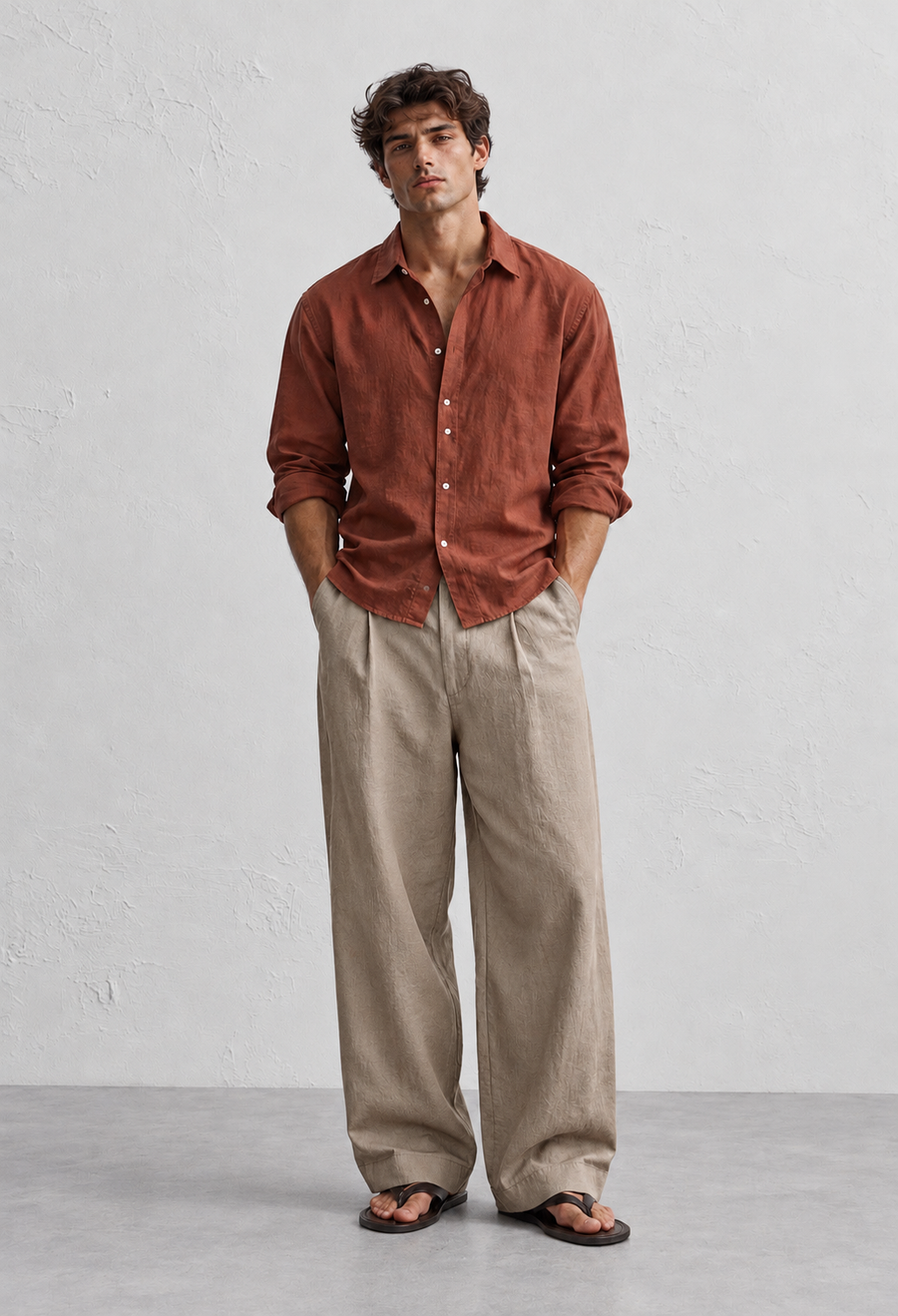 Peach Brown Linen Shirt