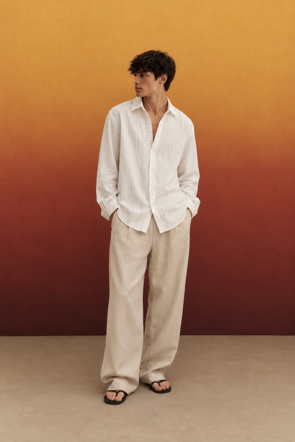 Offwhite Textured Linen Shirt