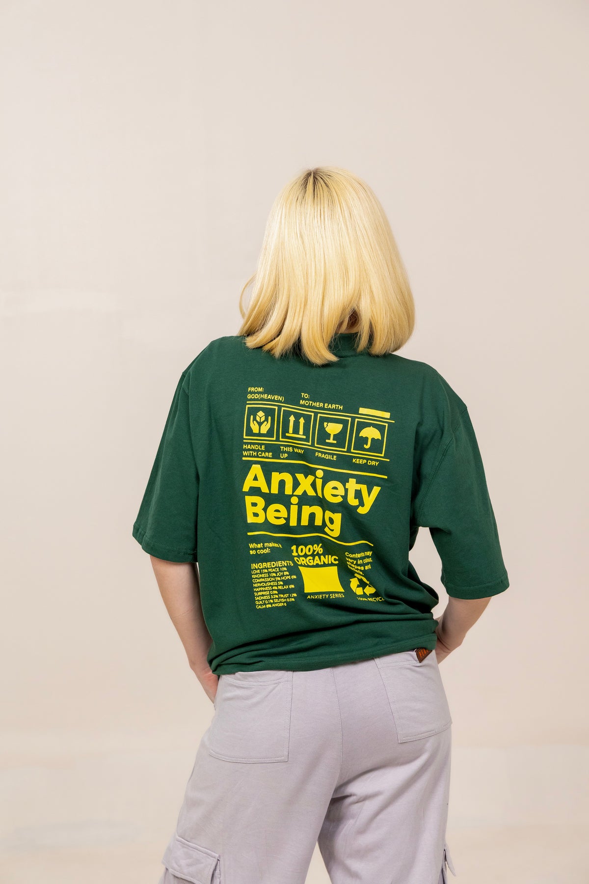 Oversized Graphic Soft Touch T-Shirts - Anxiety Green