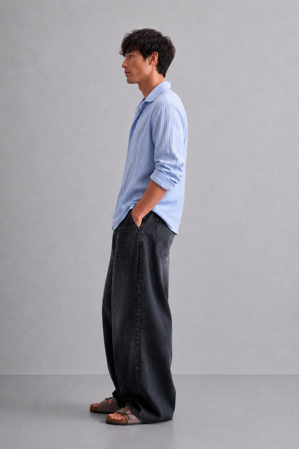 Oceanic Blue Textured Linen Shirt