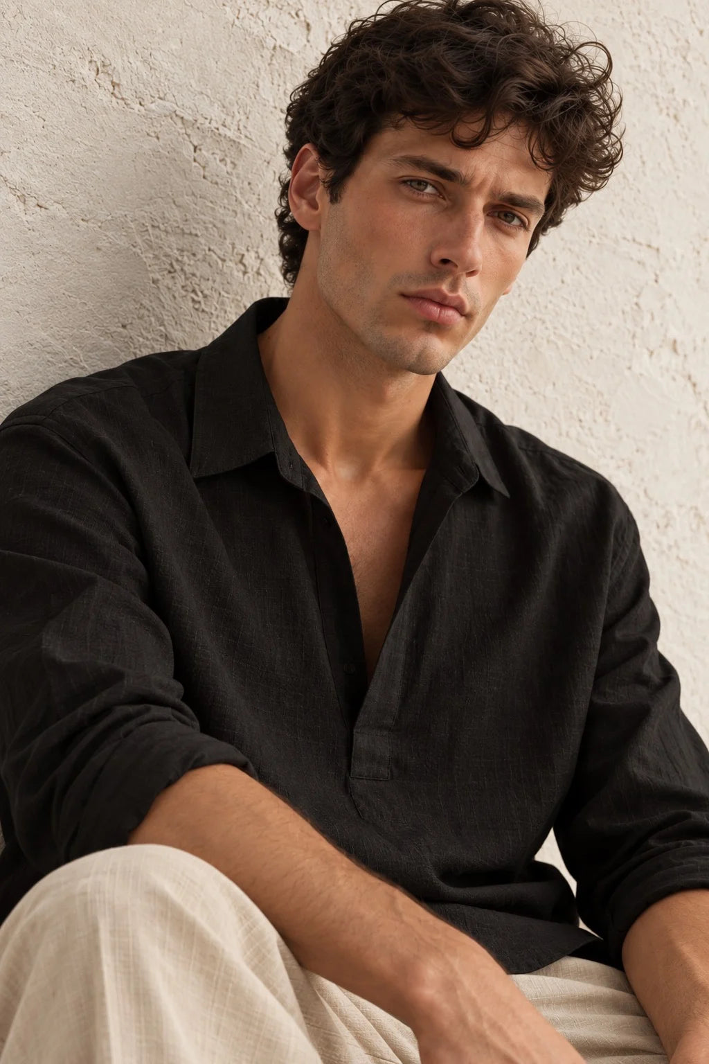 Kurta Linen Shirt - Black