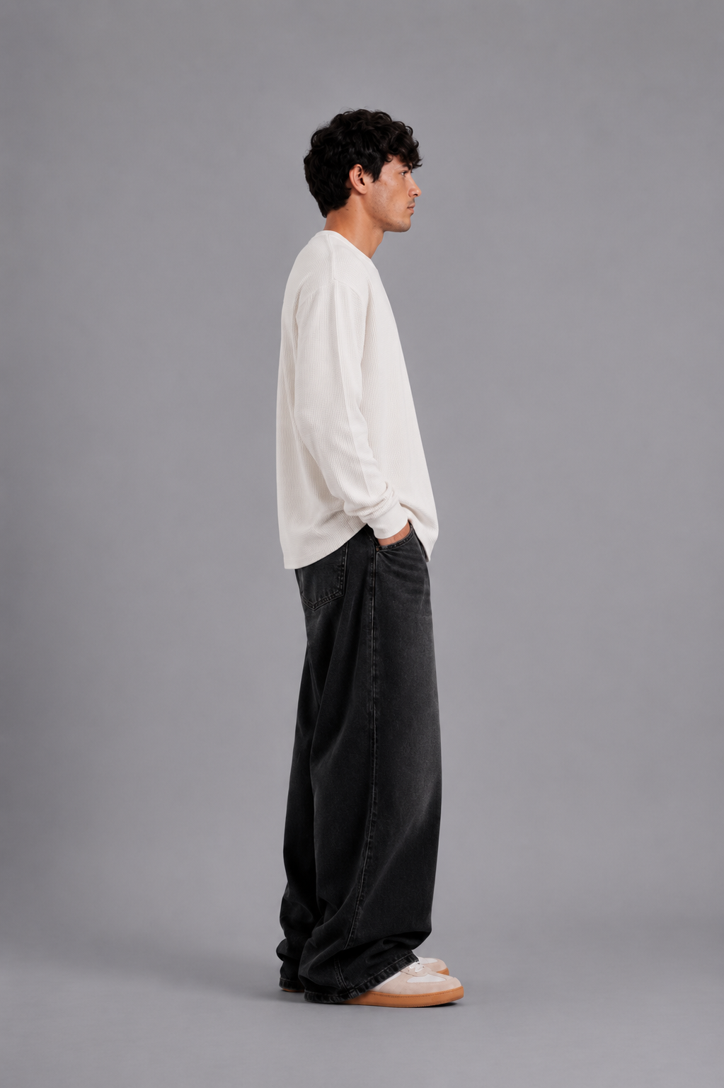 Offwhite Washed Waffle Full Sleeves Tshirt