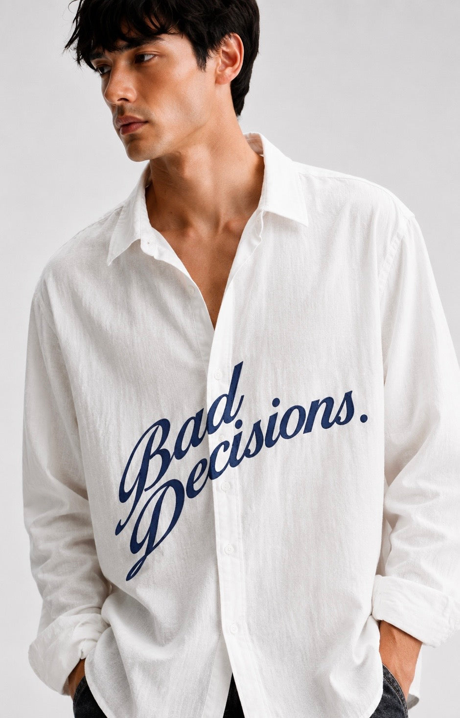 Bad Desicion Offwhite Textured Linen Shirt