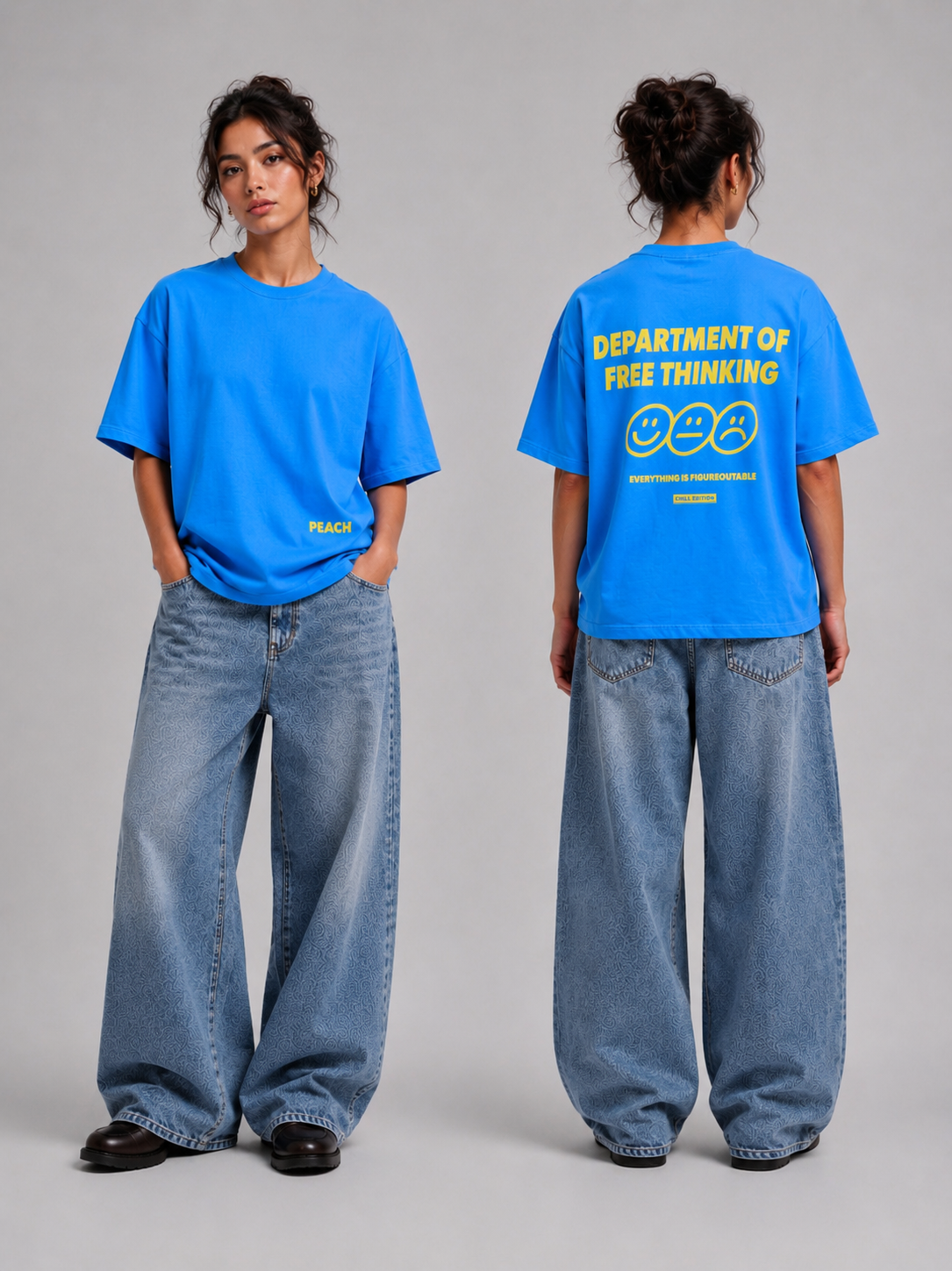⁠Free Thinking Blue Oversized Tshirt