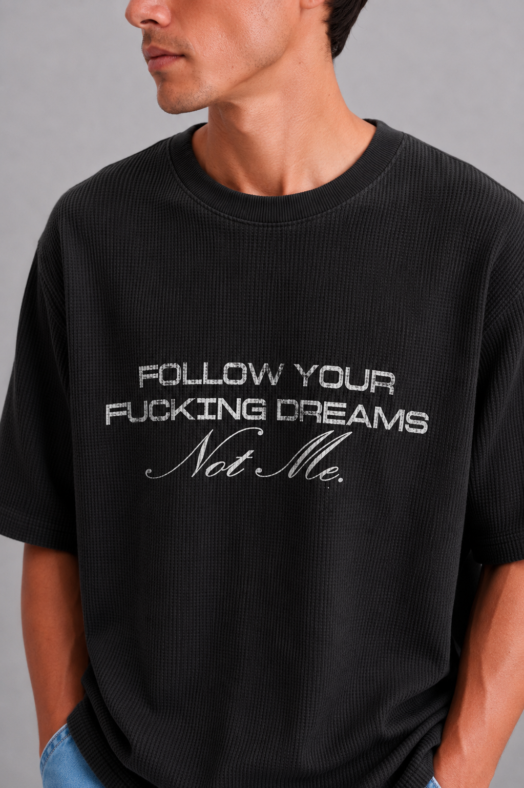 Dreams Black Washed Waffle Tshirt