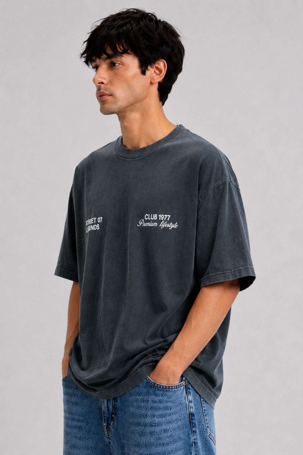 ⁠Club 1977 Black Oversized Tshirt
