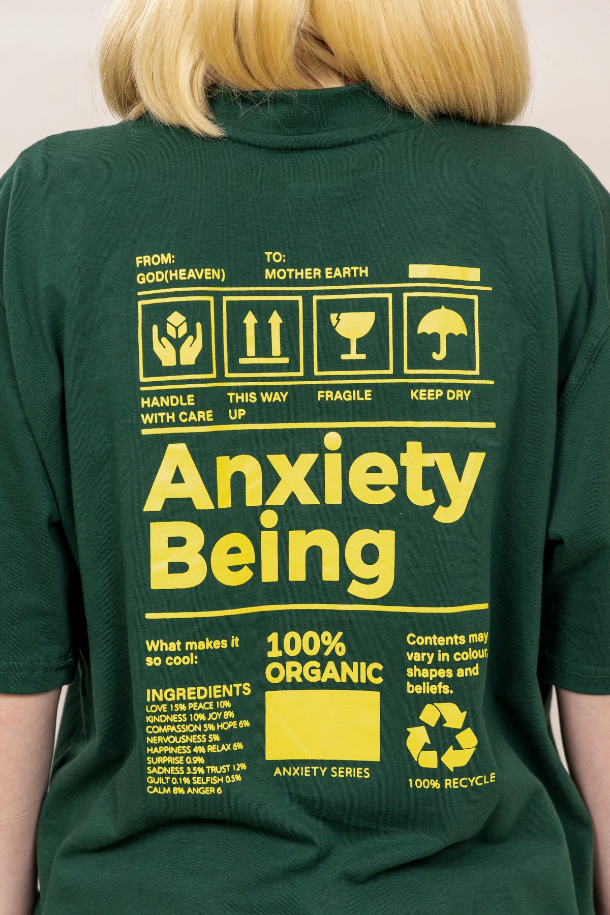 Oversized Graphic Soft Touch T-Shirts - Anxiety Green