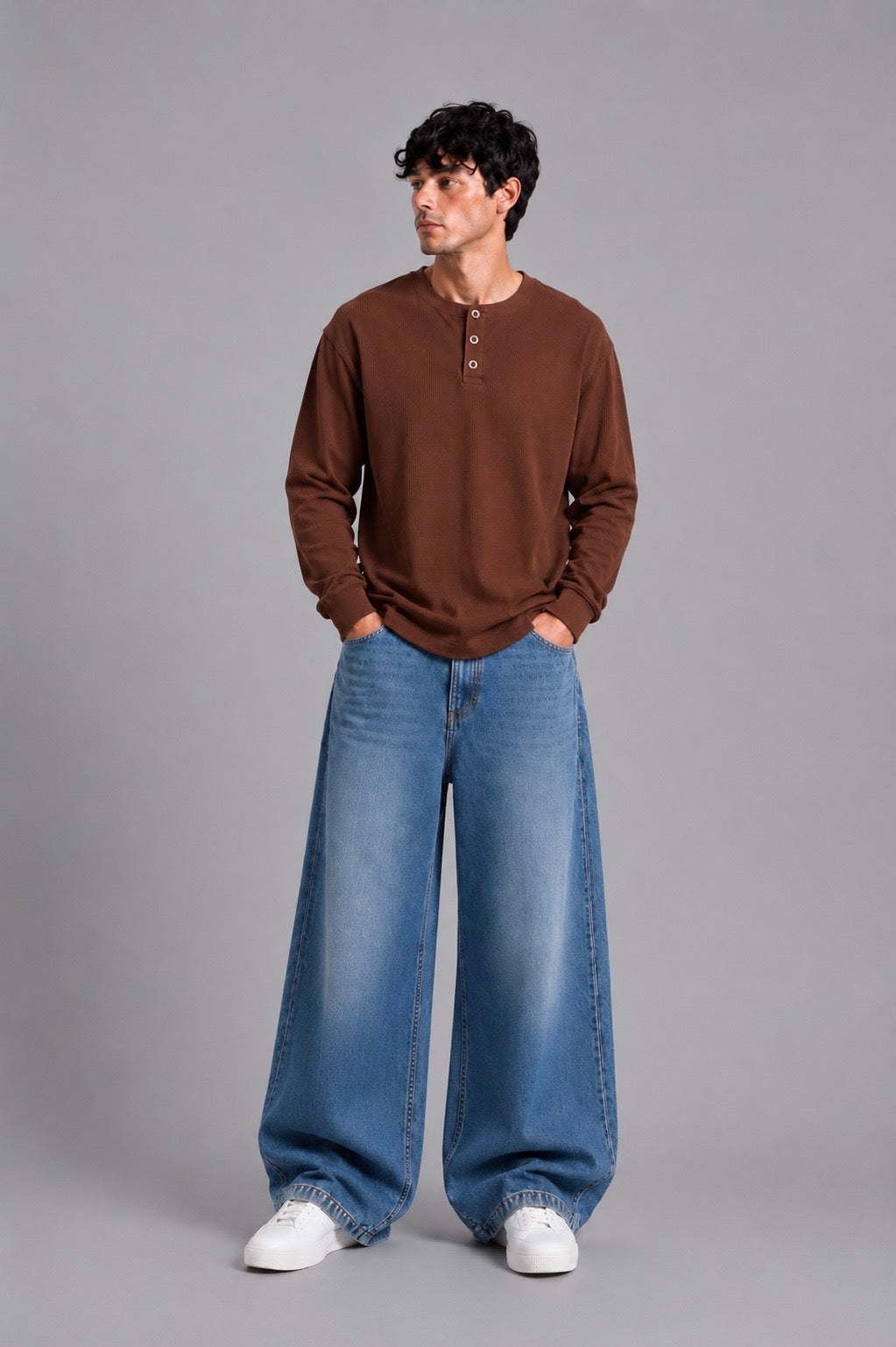 Brown Washed Waffle Full Sleeves Tshirt