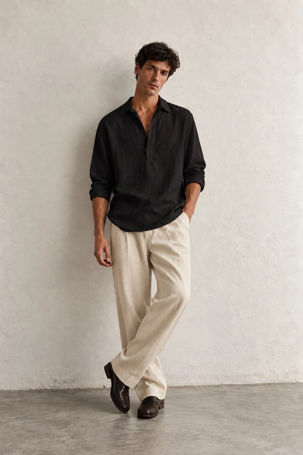 Kurta Linen Shirt - Black
