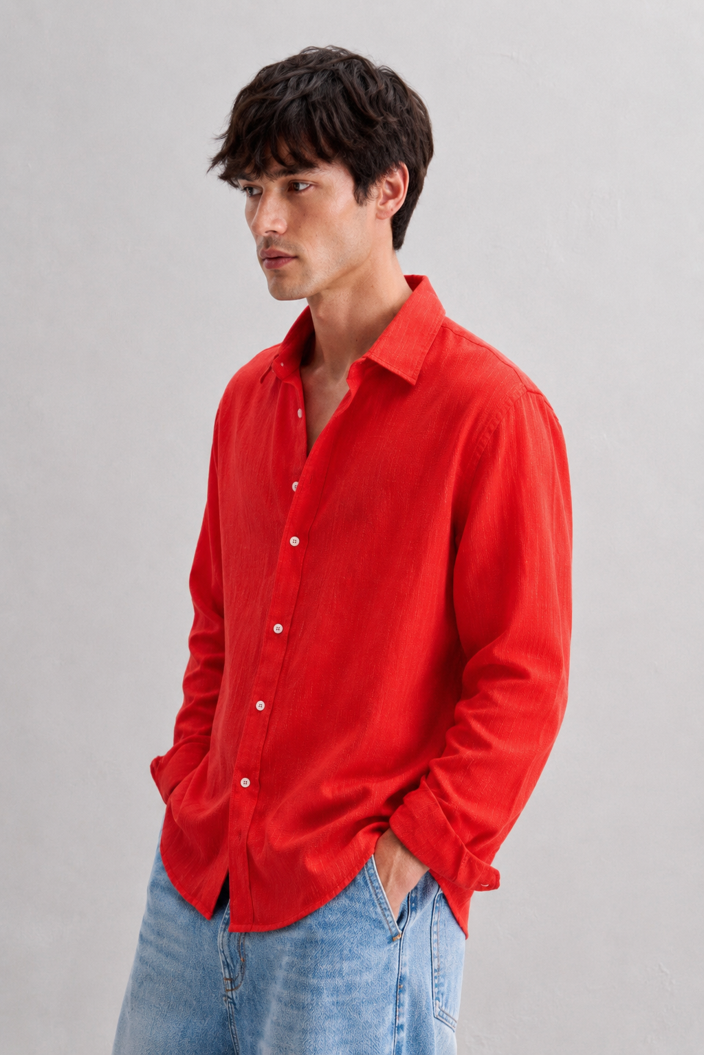 Peach Orange Linen Shirt