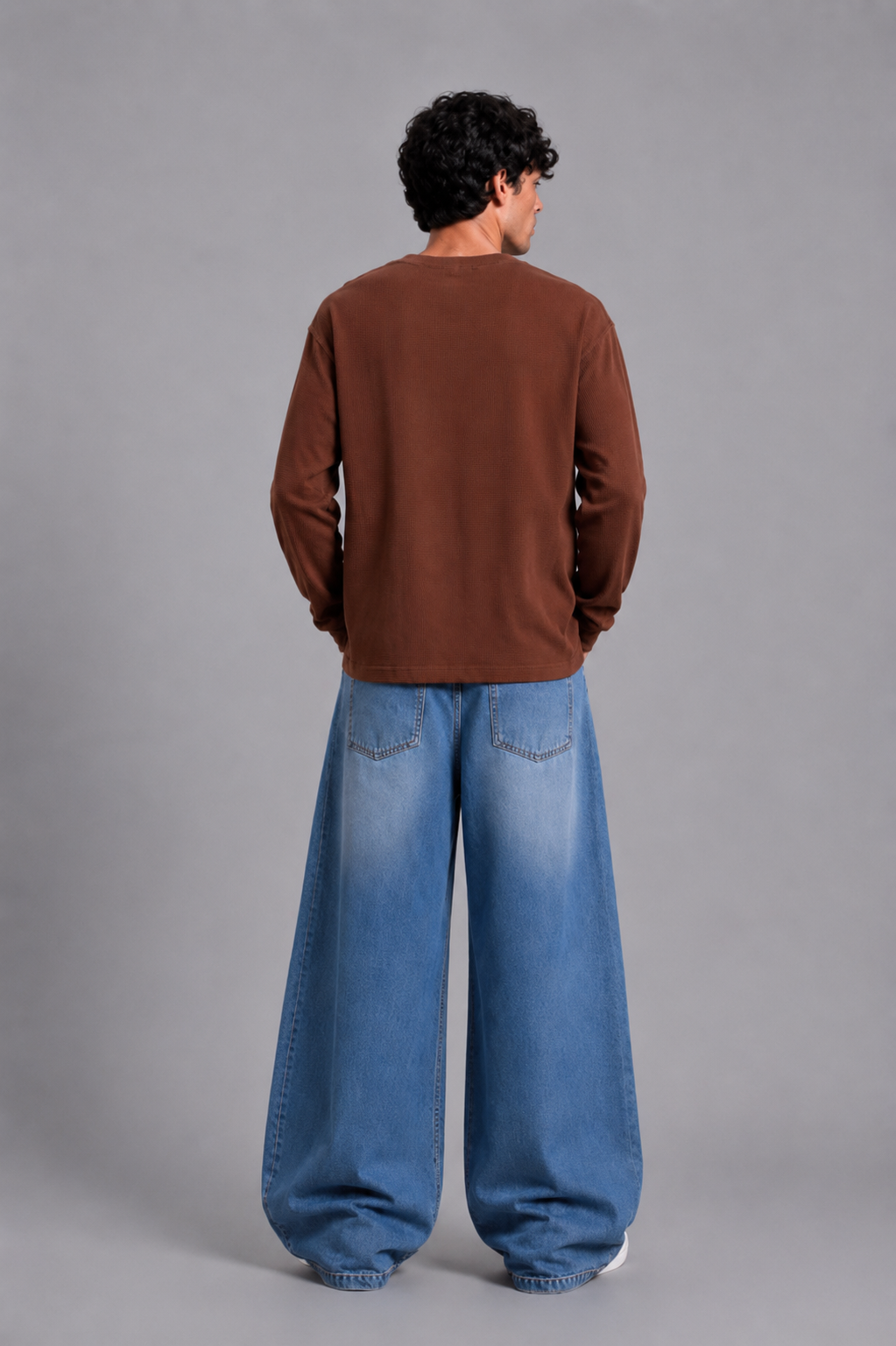 Brown Washed Waffle Full Sleeves Tshirt
