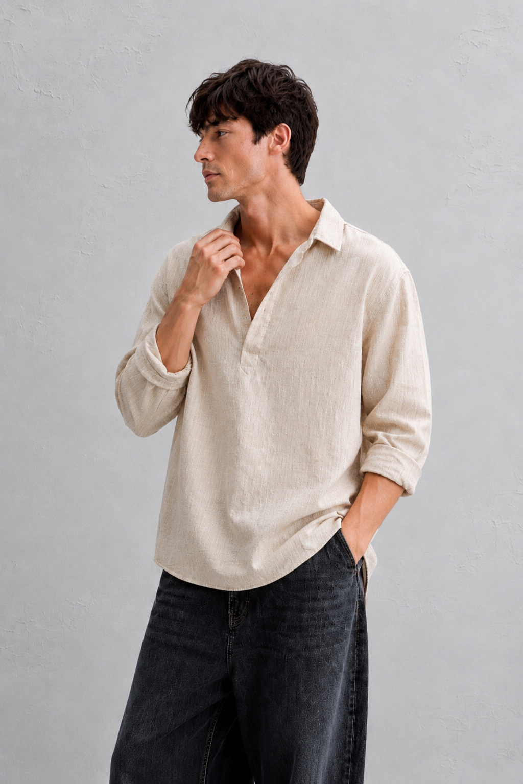 Beige Kurta Linen Shirt