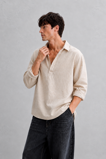 Beige Kurta Linen Shirt