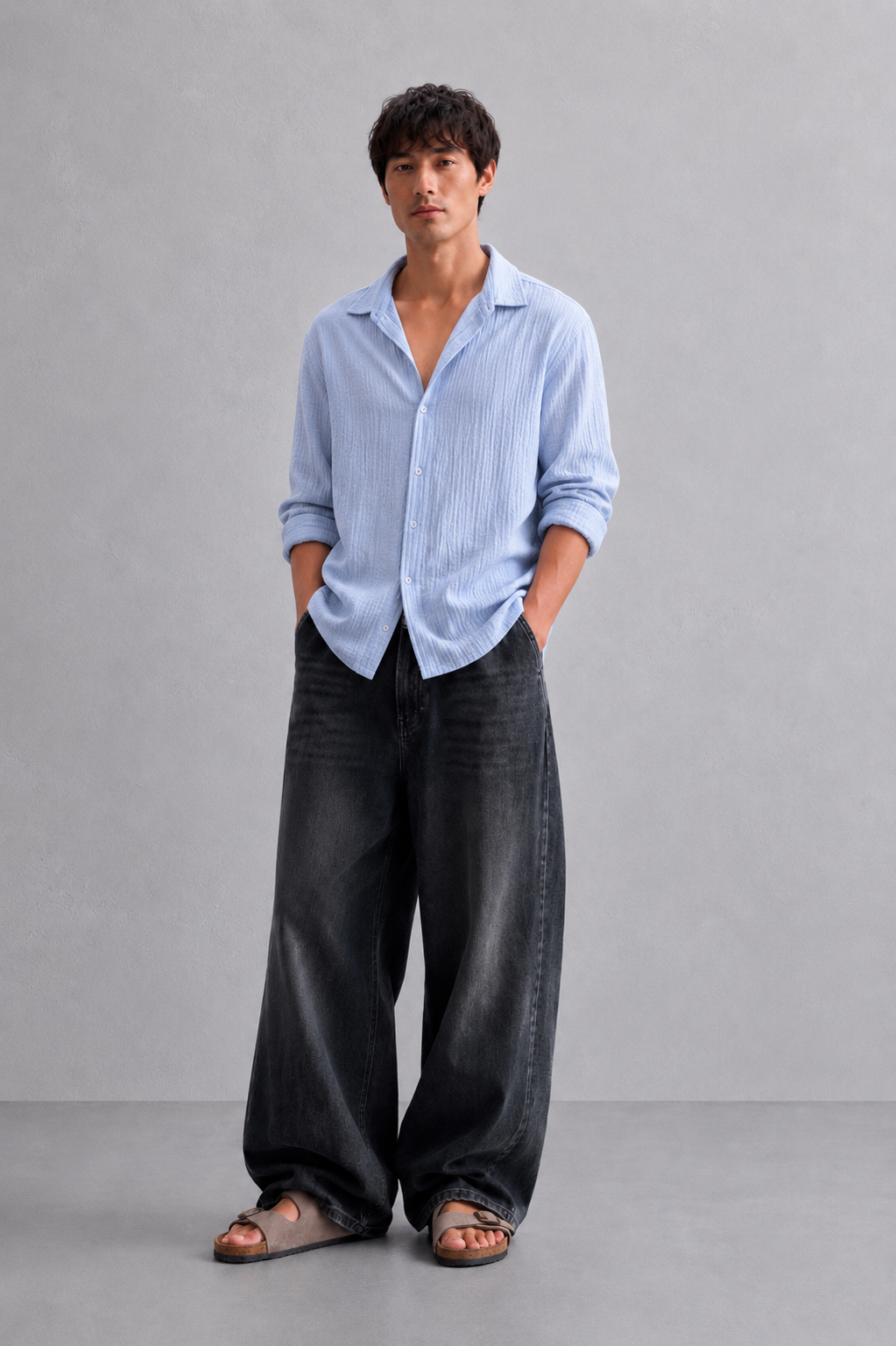 Textured Linen Shirt - Oceanic Blue