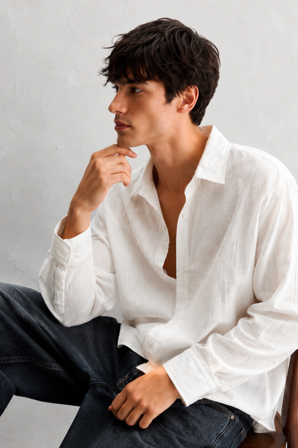 Offwhite Textured Linen Shirt