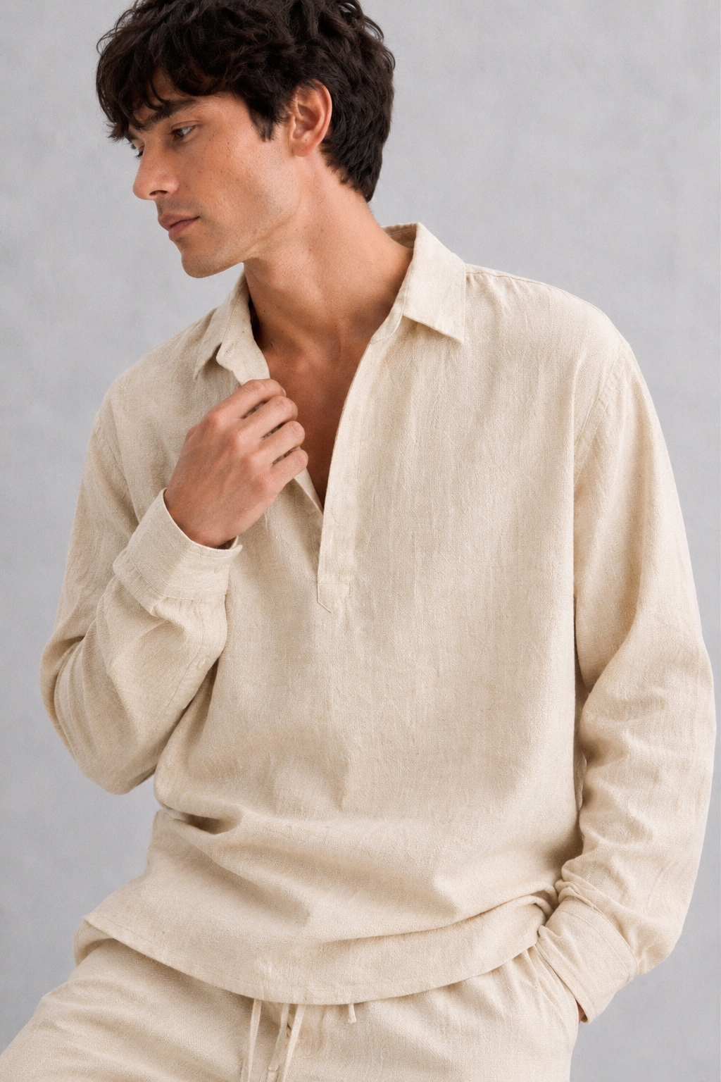 Beige Kurta Linen Shirt