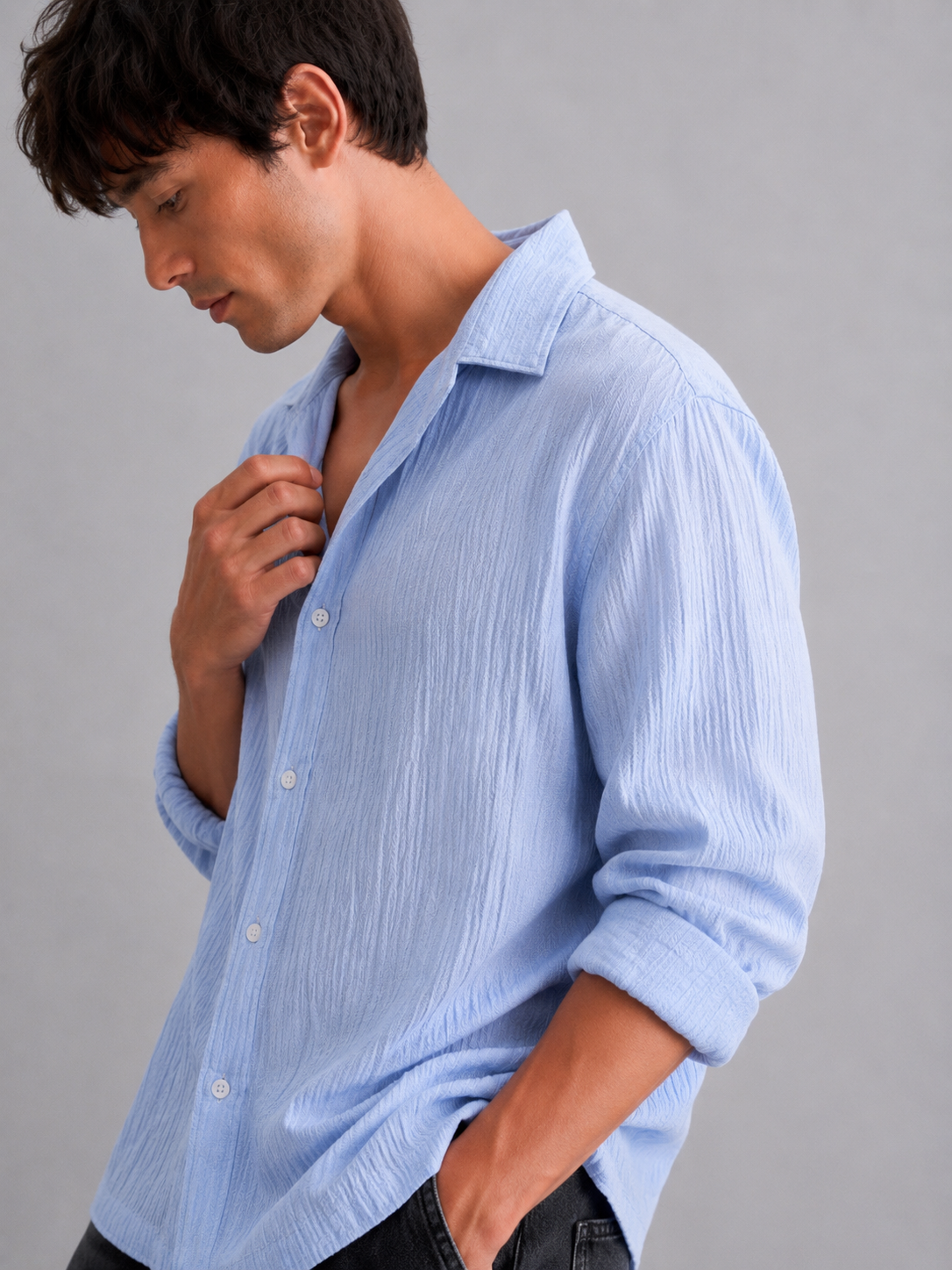 Textured Linen Shirt - Oceanic Blue