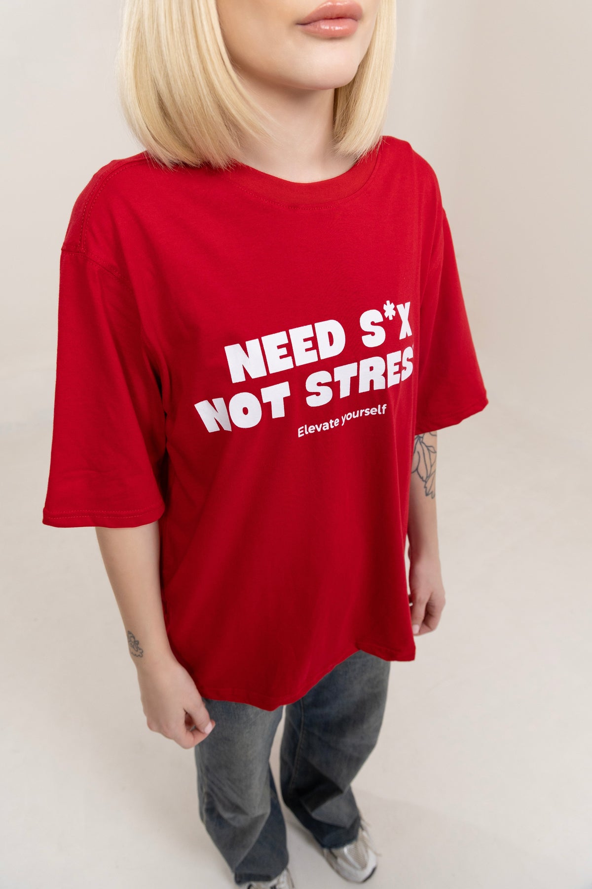 Oversized Graphic Soft Touch T-Shirts - Destress Red