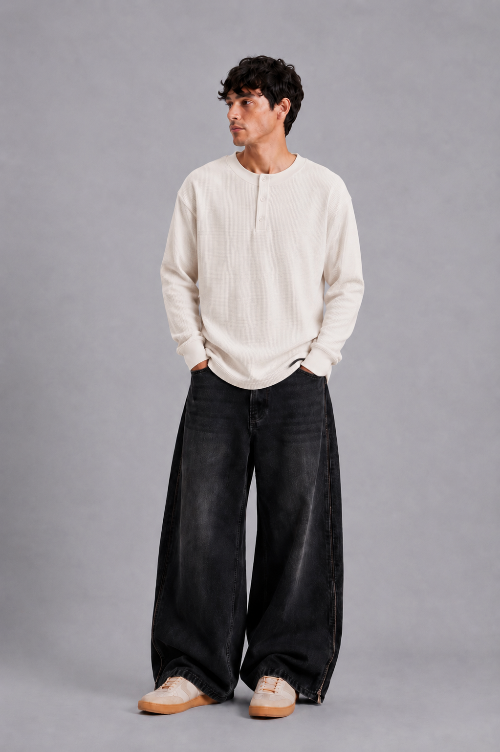 Offwhite Washed Waffle Full Sleeves Tshirt