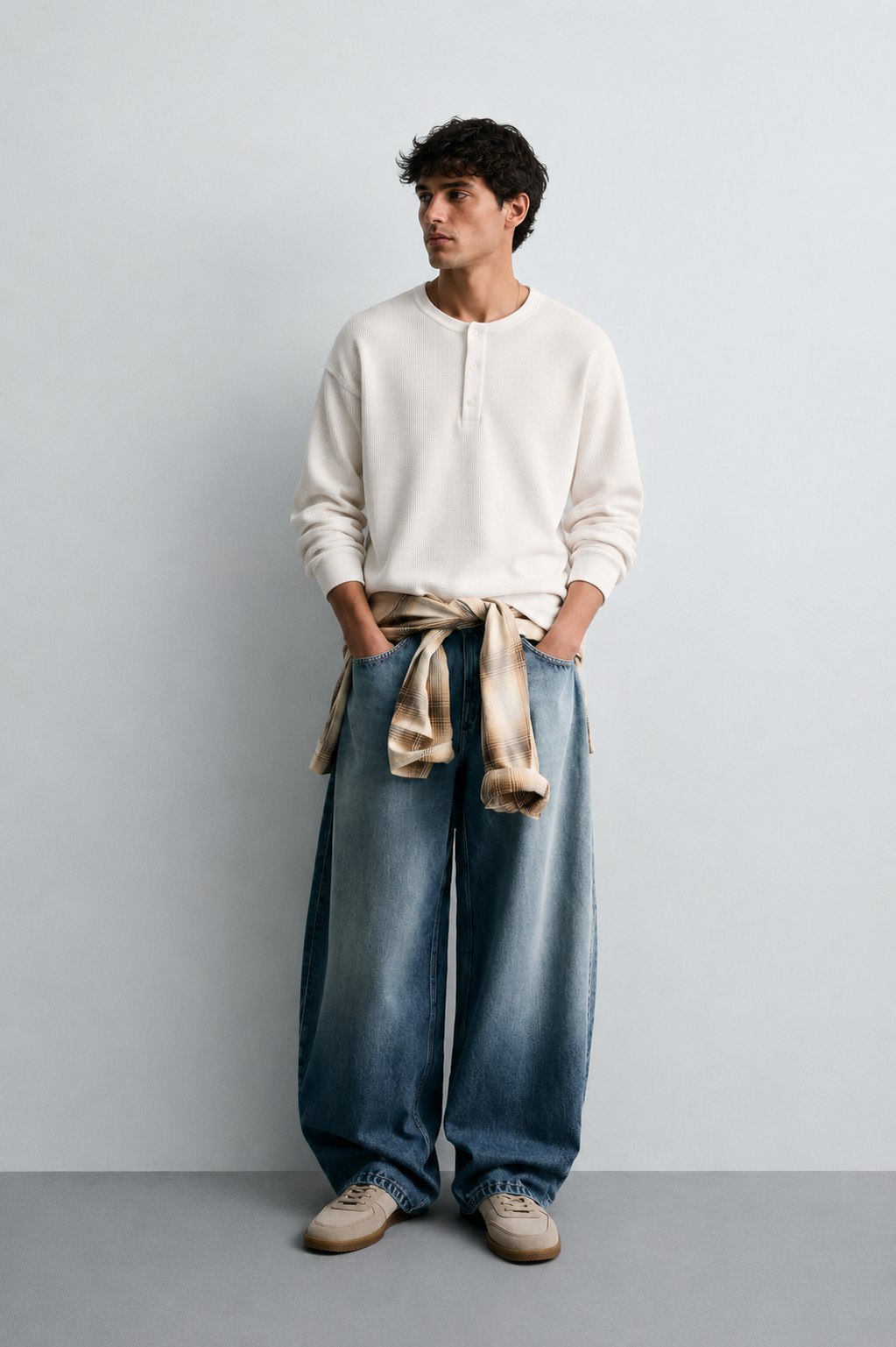 Washed Waffle Full Sleeve T-Shirt - Offwhite