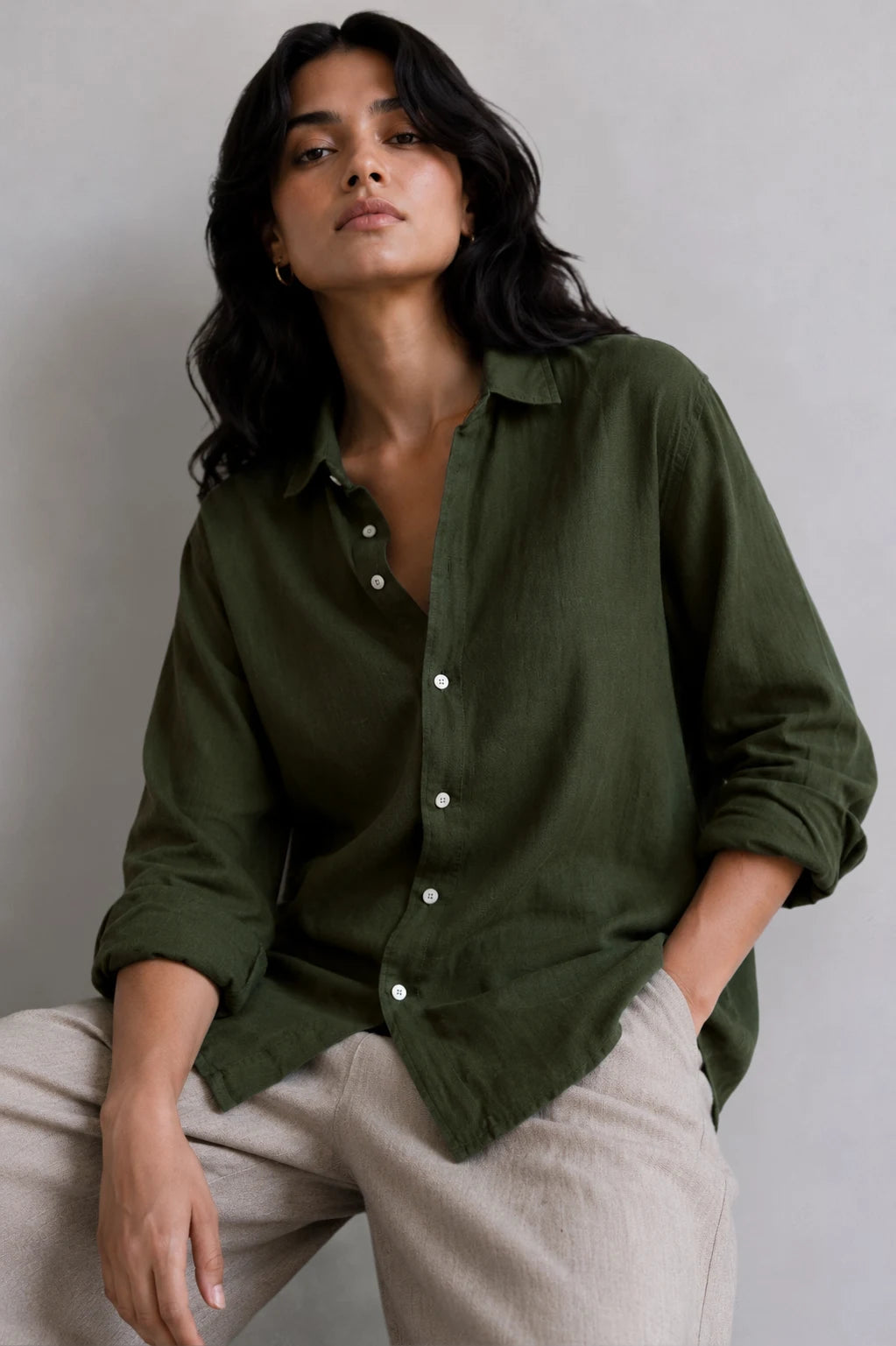 Linen Shirts - Dark Green
