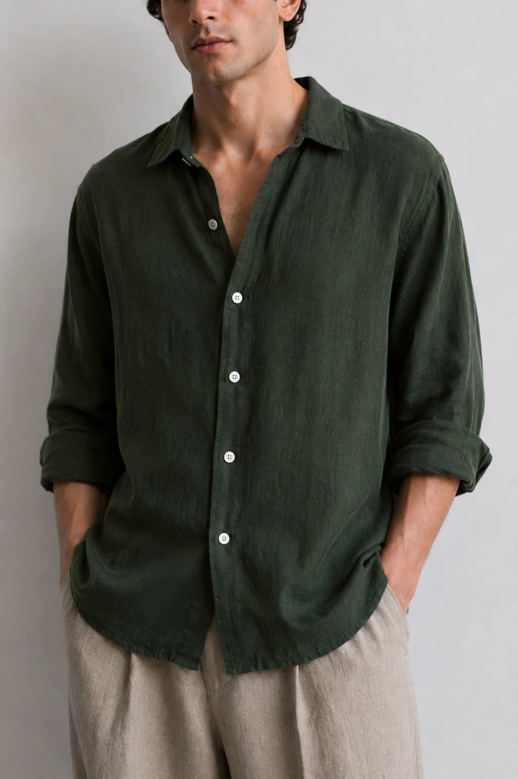 Dark Green Linen Shirt